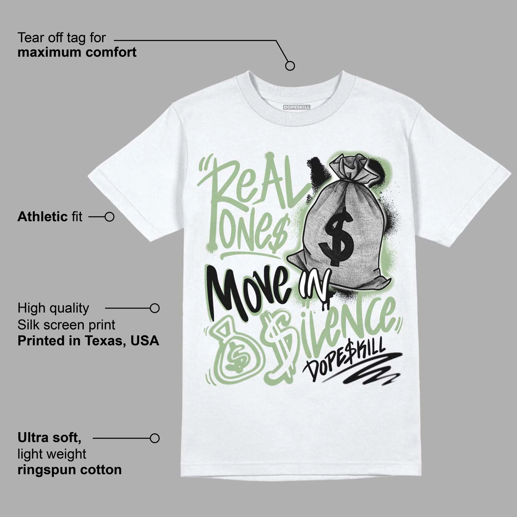 Seafoam 4s DopeSkill T-Shirt Real Ones Move In Silence Graphic - Image 3