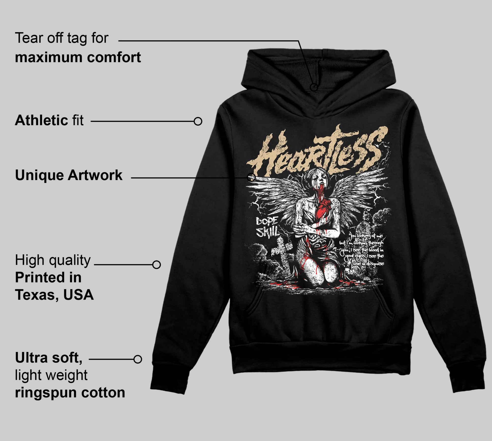 TAN Collection DopeSkill Hoodie Sweatshirt Heartless Graphic - Image 3