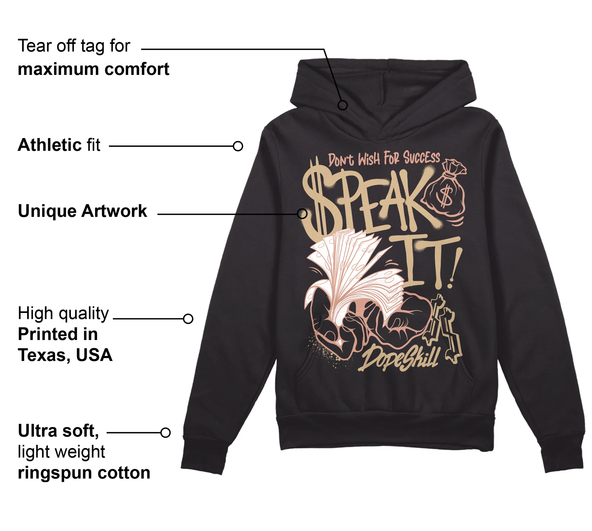 TAN Collection DopeSkill Hoodie Sweatshirt Speak It Graphic - Image 3