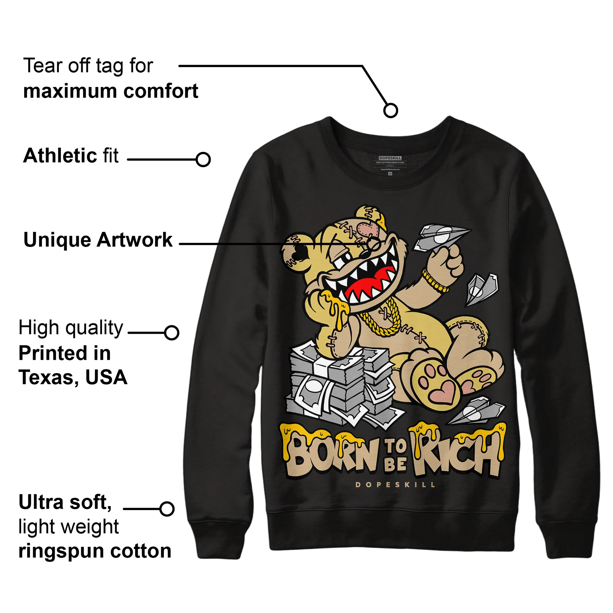 TAN Collection DopeSkill Sweatshirt Born To Be Rich Graphic - Image 3