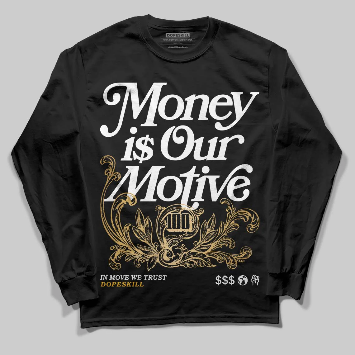 Taxi 12s 2025 DopeSkill Long Sleeve T-Shirt Money Is Our Motive Typo Graphic