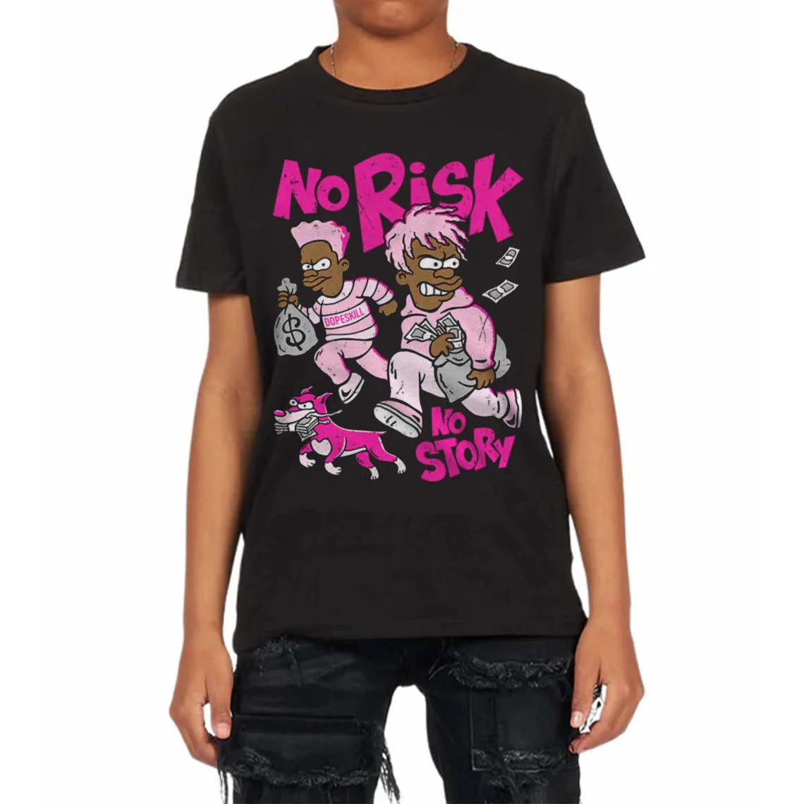 Triple Pink Dunk DopeSkill Toddler Kids T-shirt No Risk No Story Graphic - Image 4