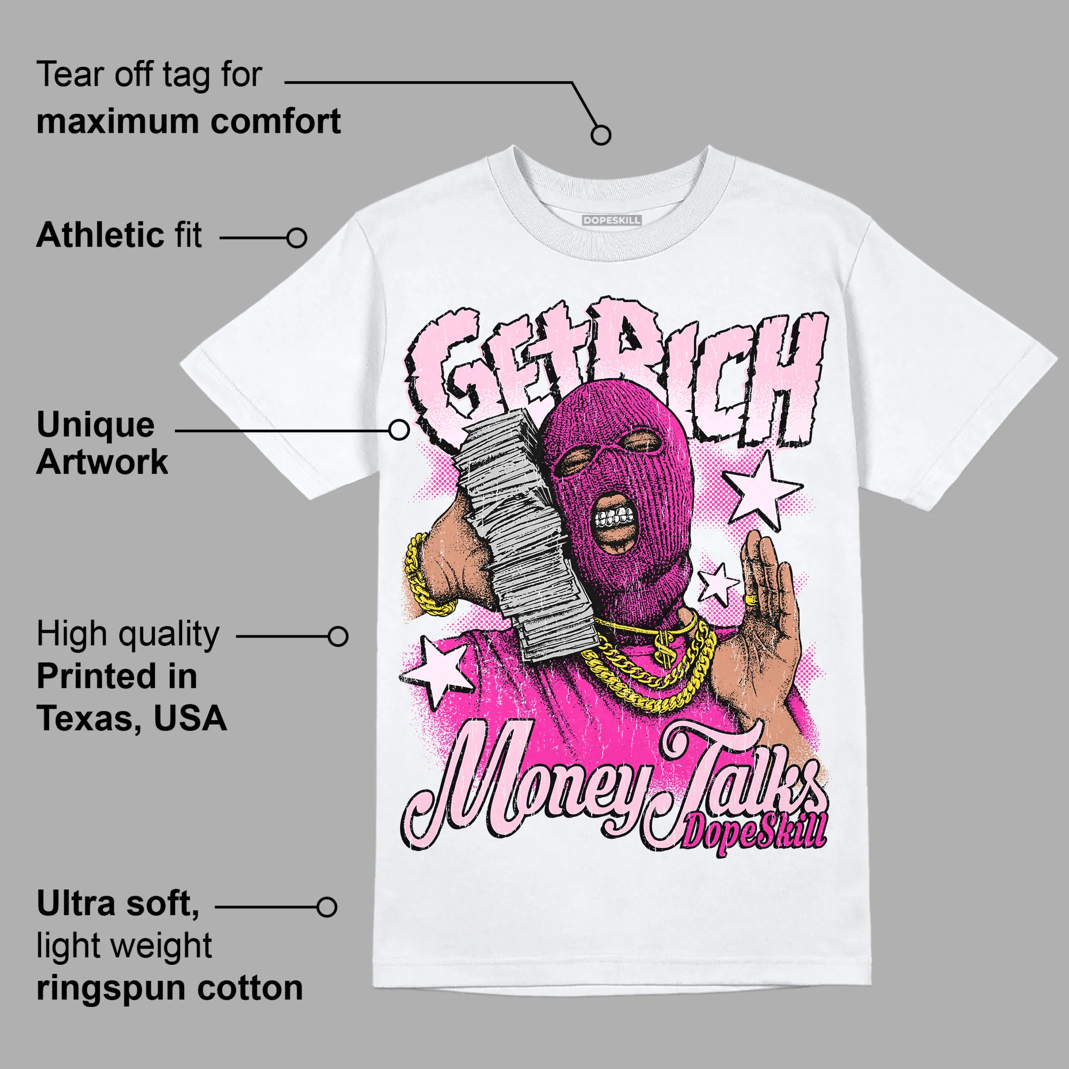 Triple Pink Dunk Low DopeSkill T-Shirt Get Rich Graphic - Image 3
