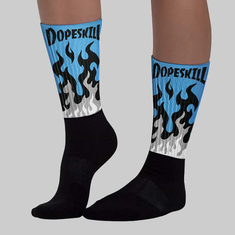 University Blue 14s DopeSkill Sublimated Sock FIRE Graphic - Image 3