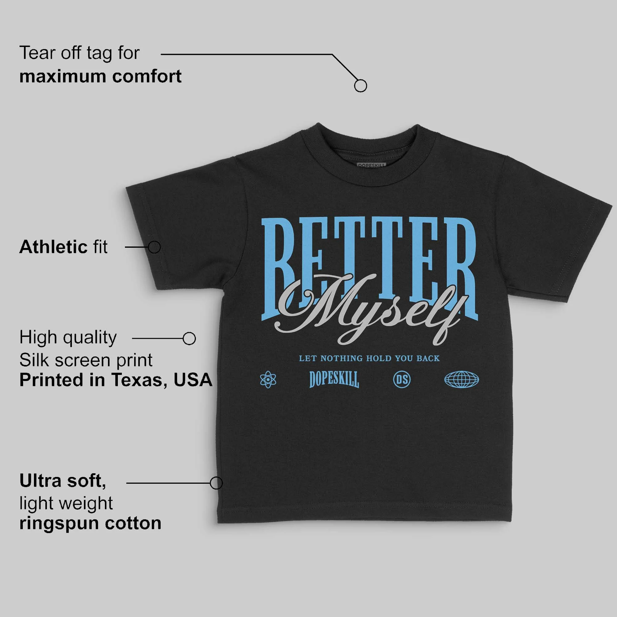 University Blue 14s DopeSkill Toddler Kids T-shirt Better Myself Graphic - Image 3