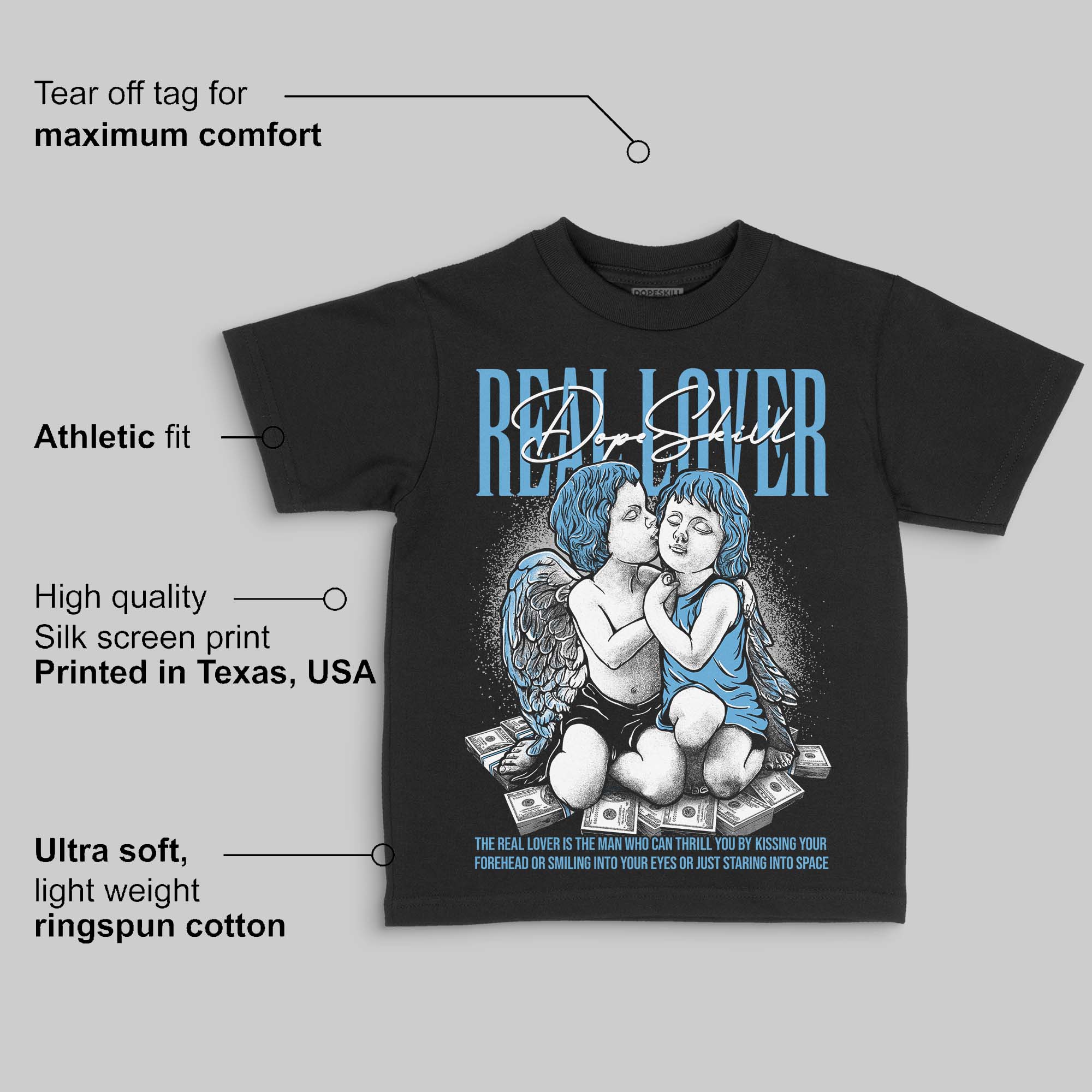 University Blue 14s DopeSkill Toddler Kids T-shirt Real Lover Graphic - Image 3