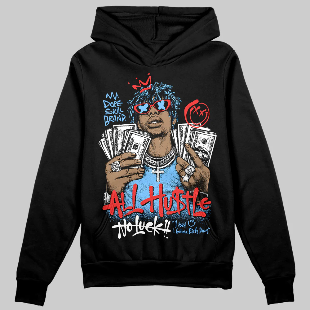 University Blue 'All Hustle No Luck' DopeSkill Graphic Hoodie - Image 2