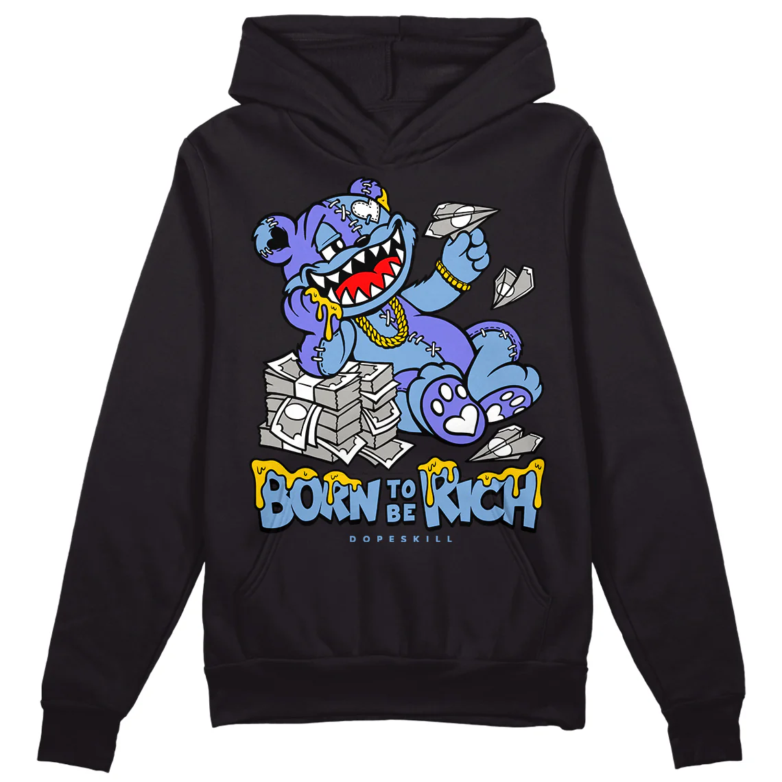 University Blue Collection DopeSkill Hoodie Sweatshirt Born To Be Rich Graphic - Image 2
