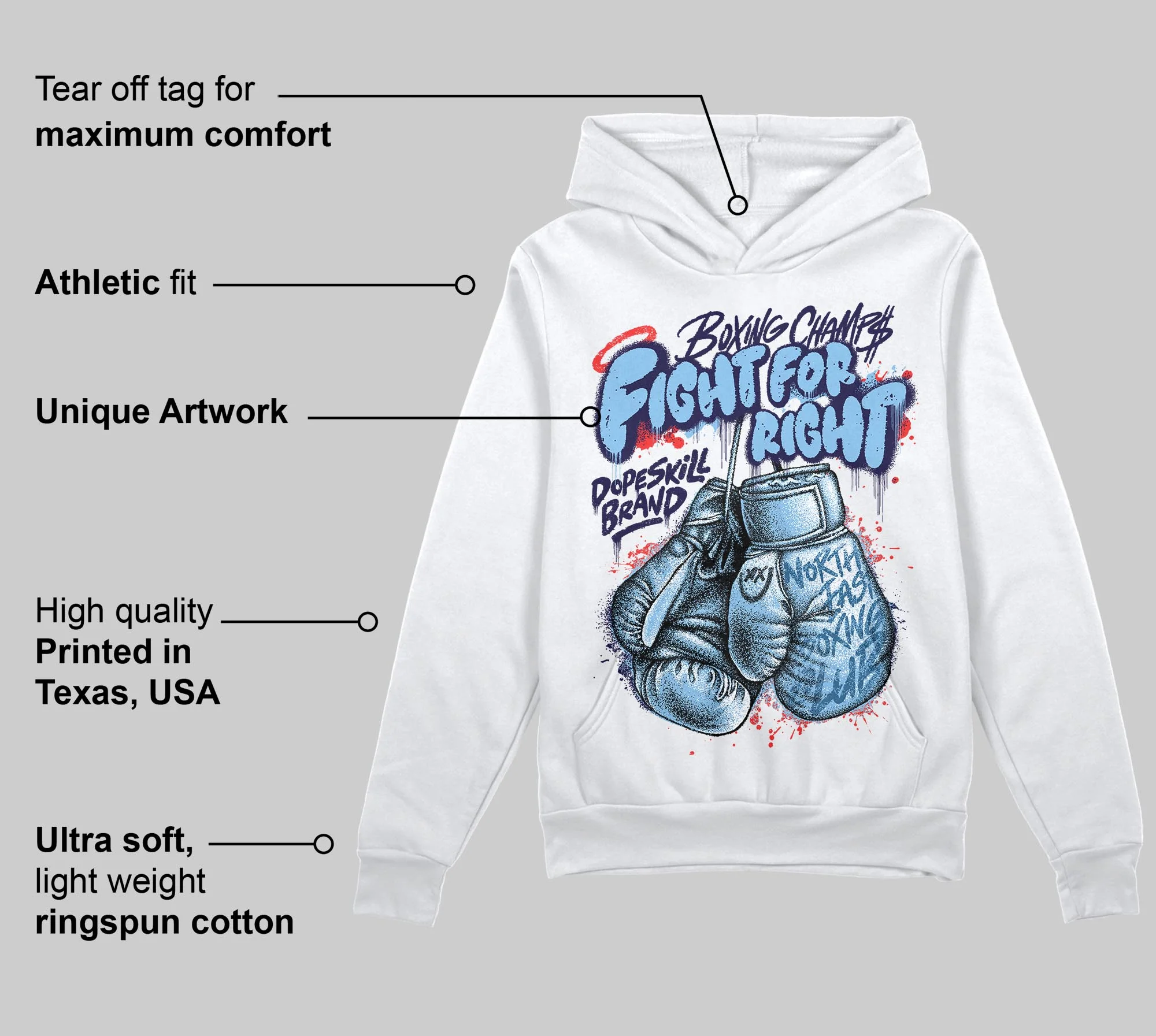 University Blue Collection DopeSkill Hoodie Sweatshirt Fight For Right Graphic - Image 3
