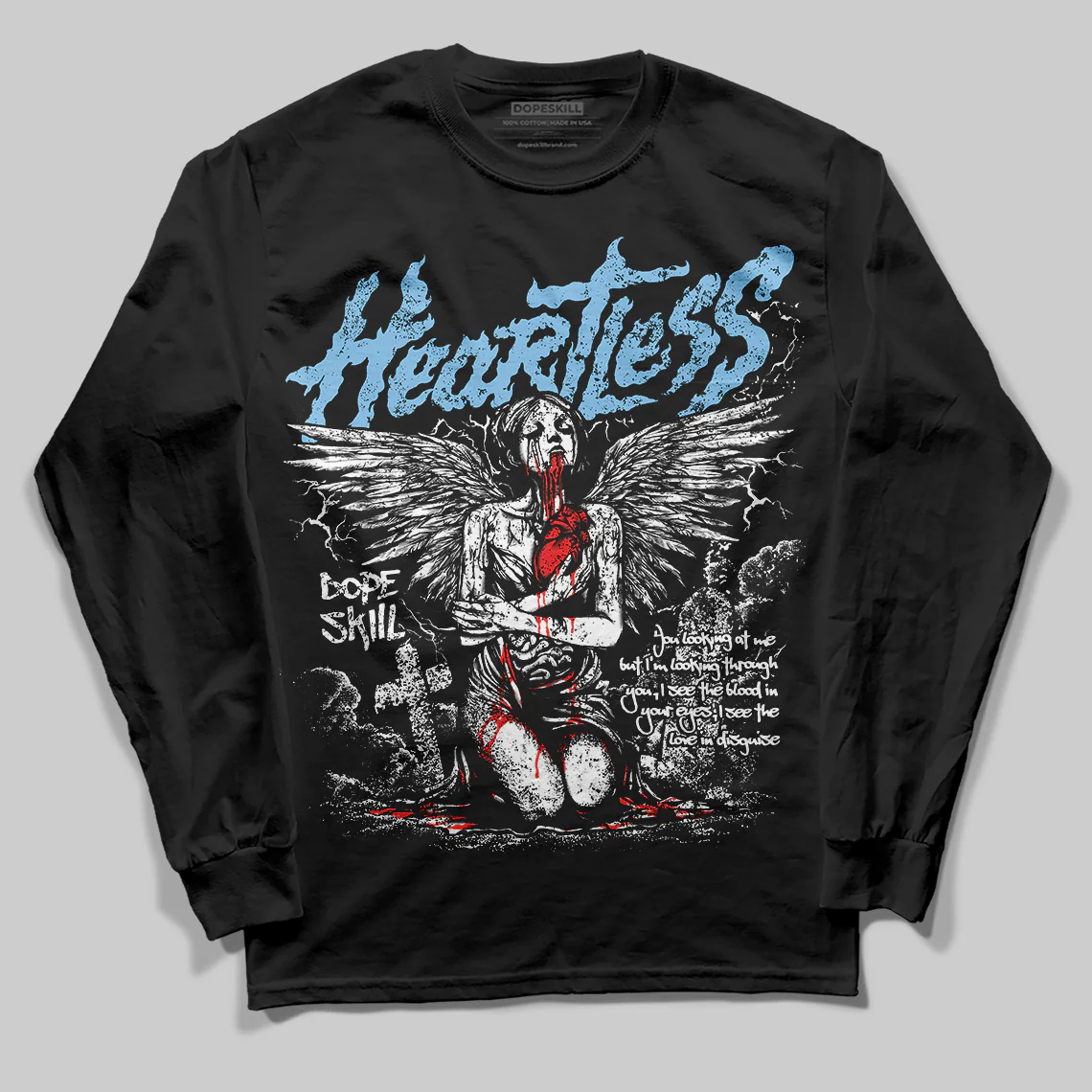 University Blue Collection DopeSkill Long Sleeve T-Shirt Heartless Graphic - Image 2