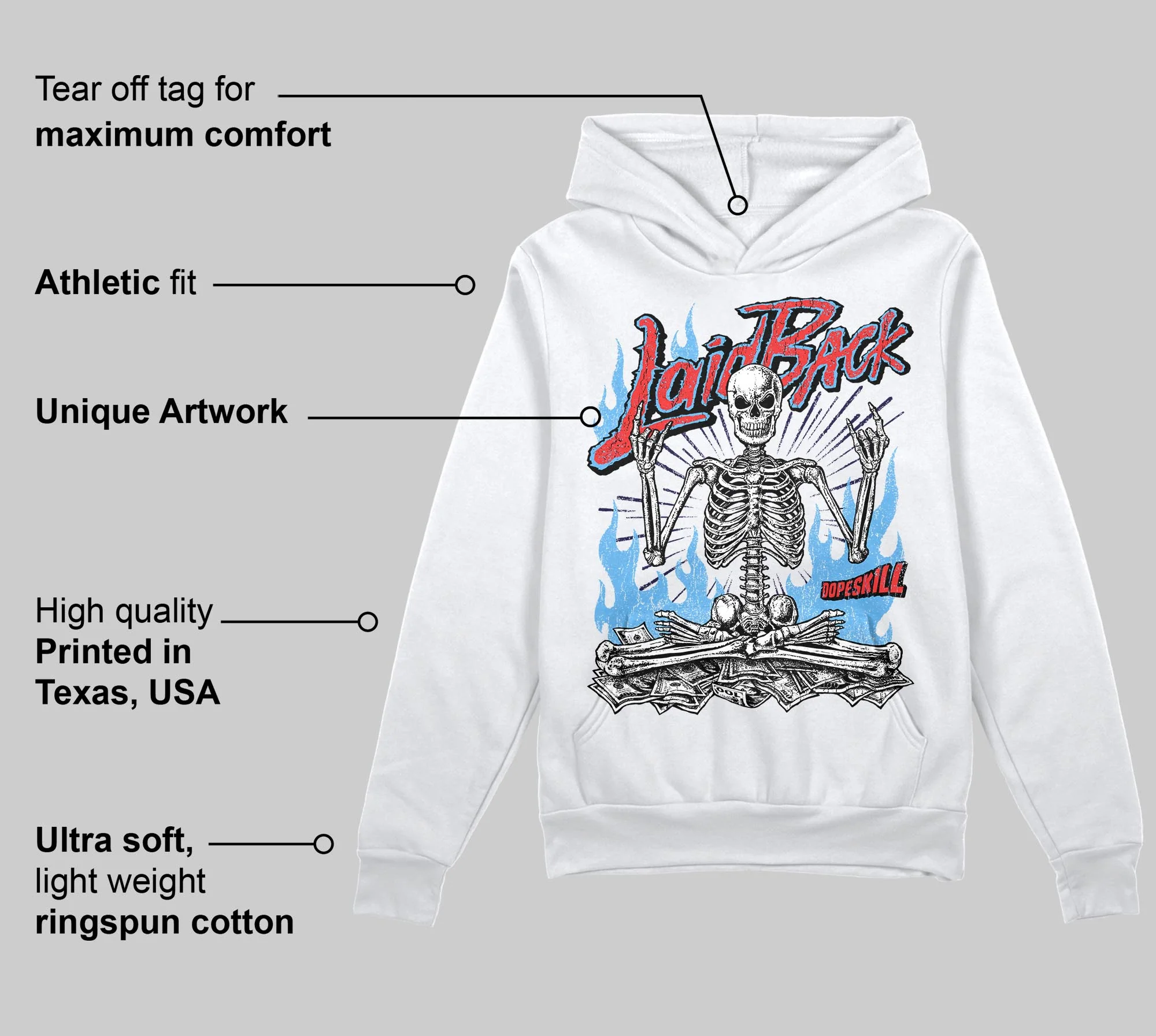 University Blue 'Laid Back' DopeSkill Graphic Hoodie - Image 3