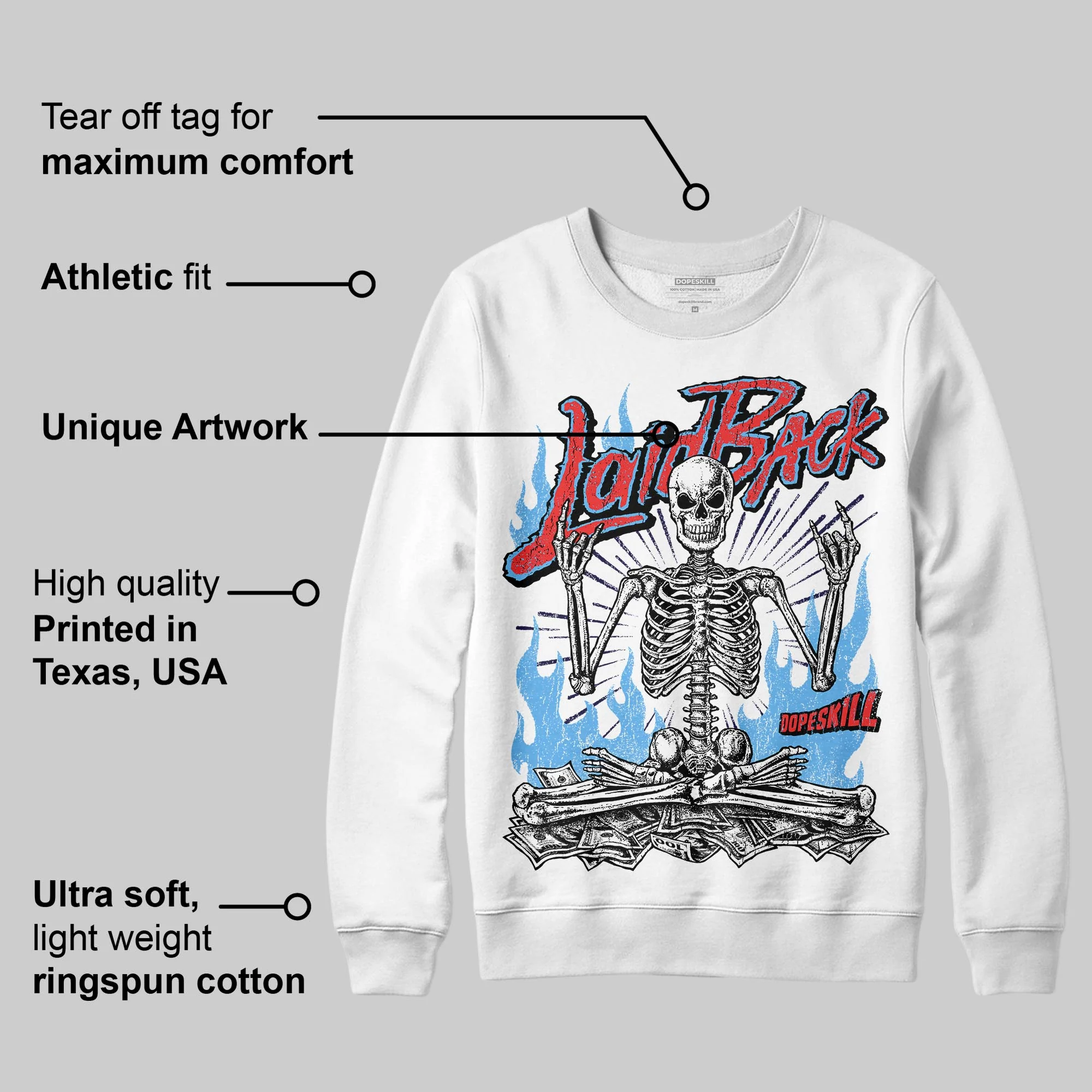 University Blue 'Laid Back' DopeSkill Graphic Sweatshirt - Image 3