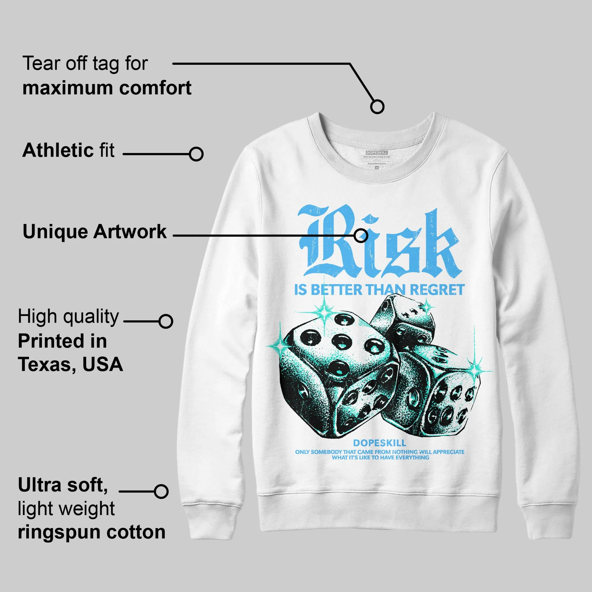 University Blue 'Risk Is Better Than Regret' DopeSkill Graphic Sweatshirt - Image 3