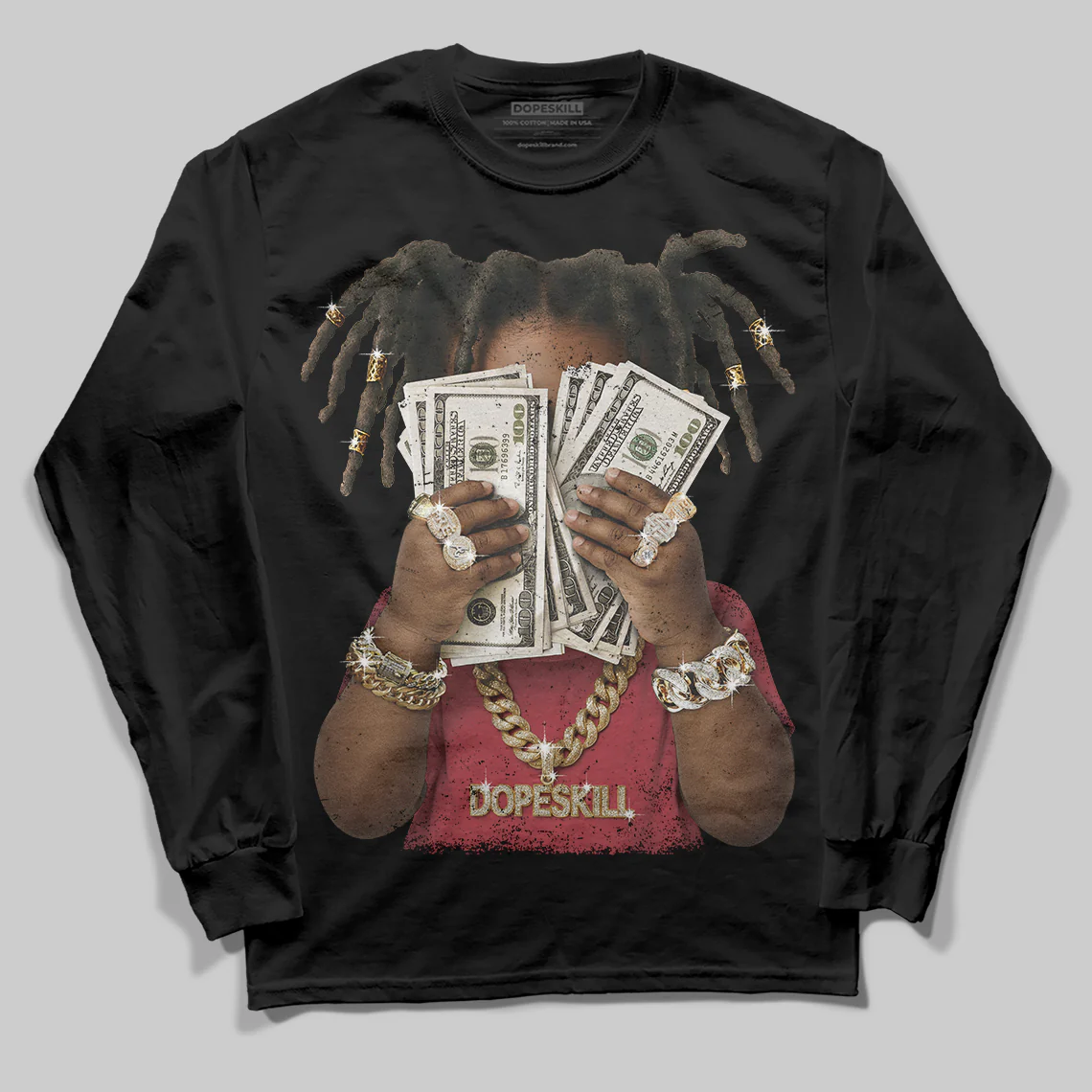 Valentine’s Day 4s DopeSkill Long Sleeve T-Shirt Rich Youth Graphic - Image 2