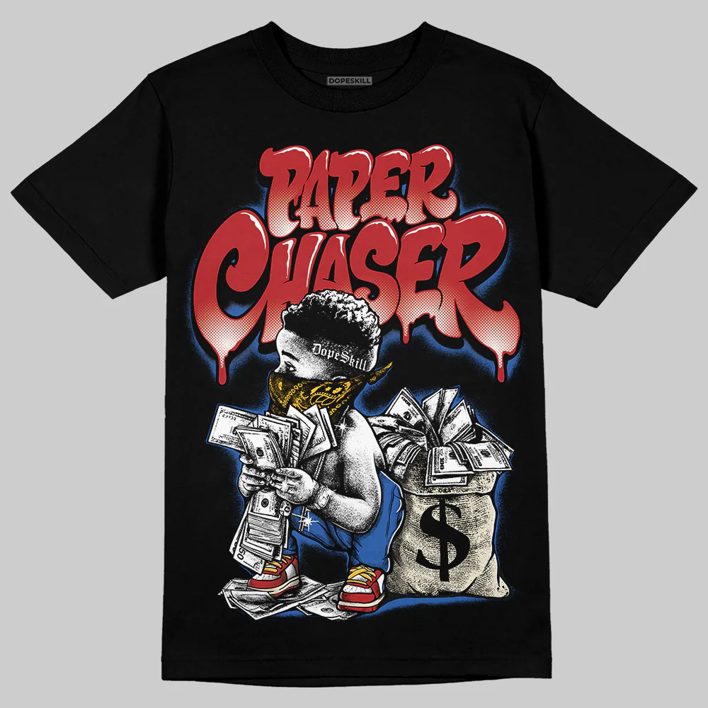“Varsity Red/Sport Royal” 1s DopeSkill T-Shirt Paper Chaser Boy Graphic - Image 2