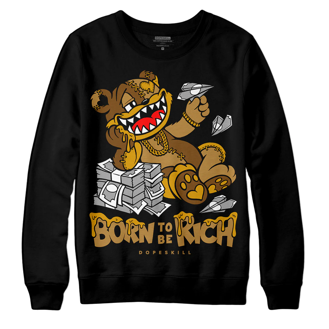 Wheat 13s DopeSkill Sweatshirt Born To Be Rich Graphic - Image 2