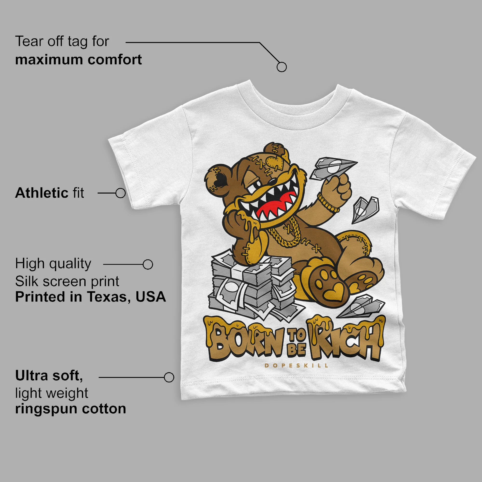 Wheat 13s DopeSkill Toddler Kids T-shirt Born To Be Rich Graphic - Image 3