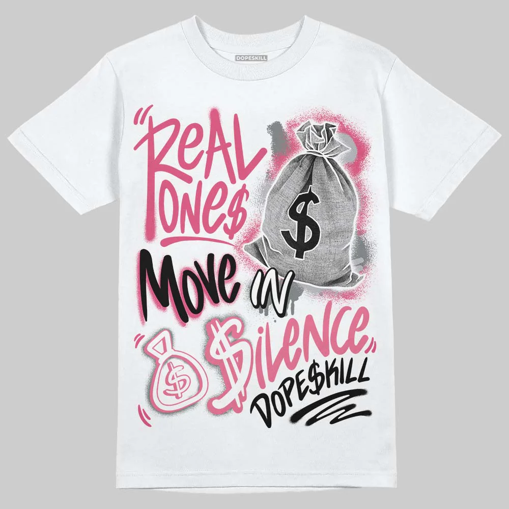 White Fluo Pink DopeSkill T-Shirt Real Ones Move In Silence Graphic - Image 2