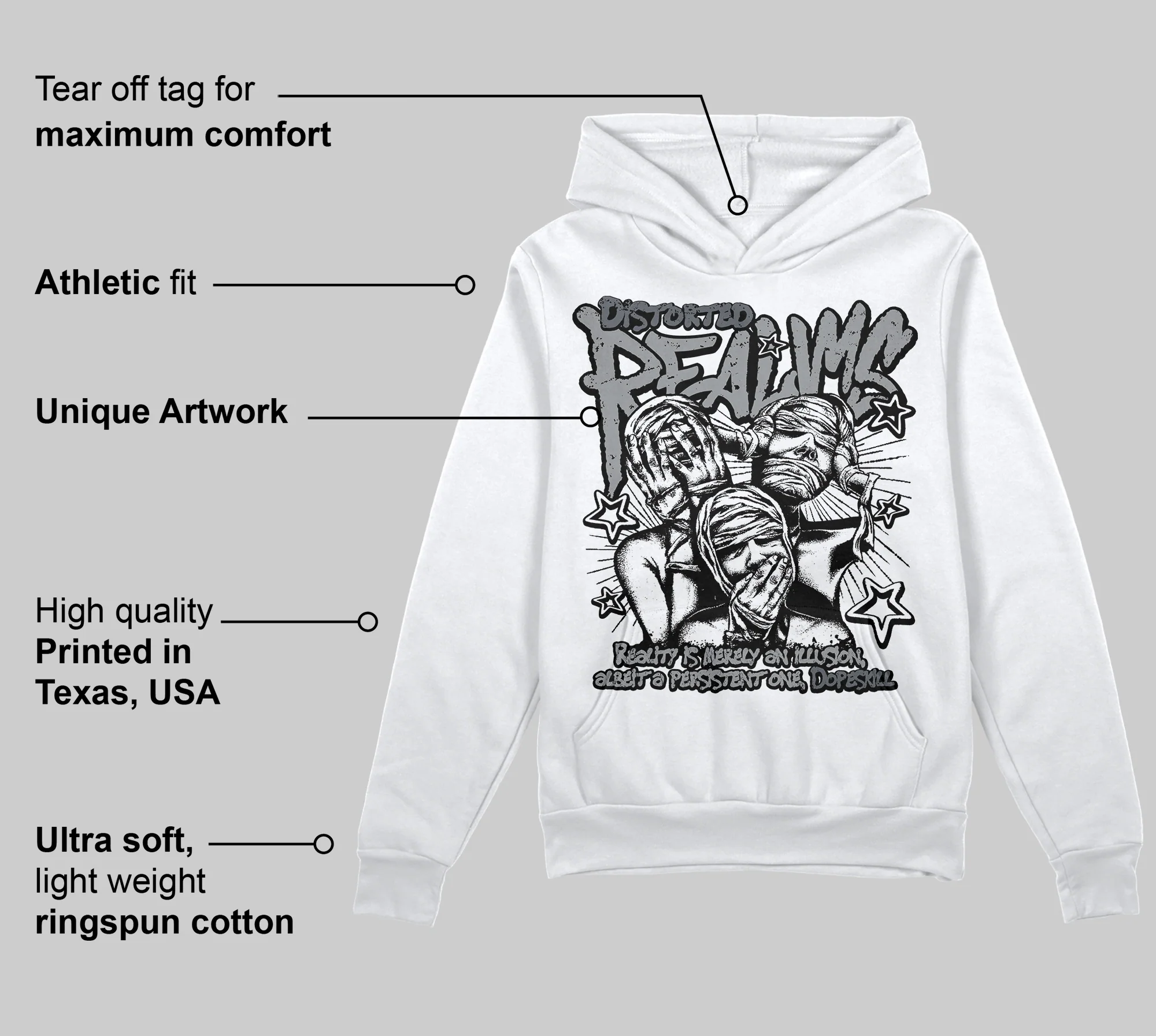 Wolf Grey 5s DopeSkill Hoodie Sweatshirt Distorted Realms Graphic - Image 5