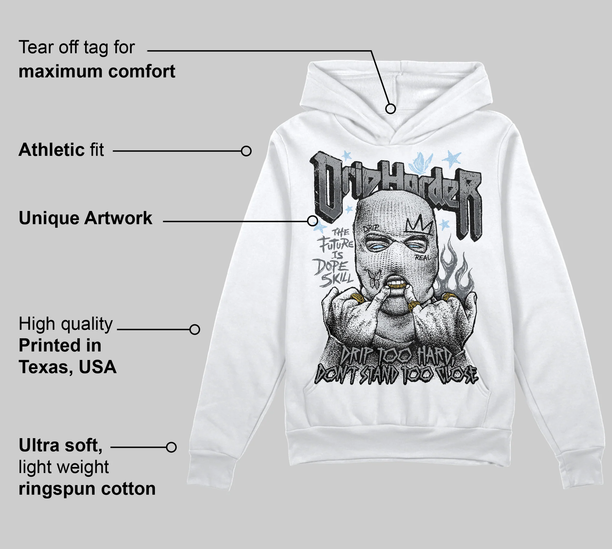 Wolf Grey 5s DopeSkill Hoodie Sweatshirt Drip Harder Graphic - Image 3