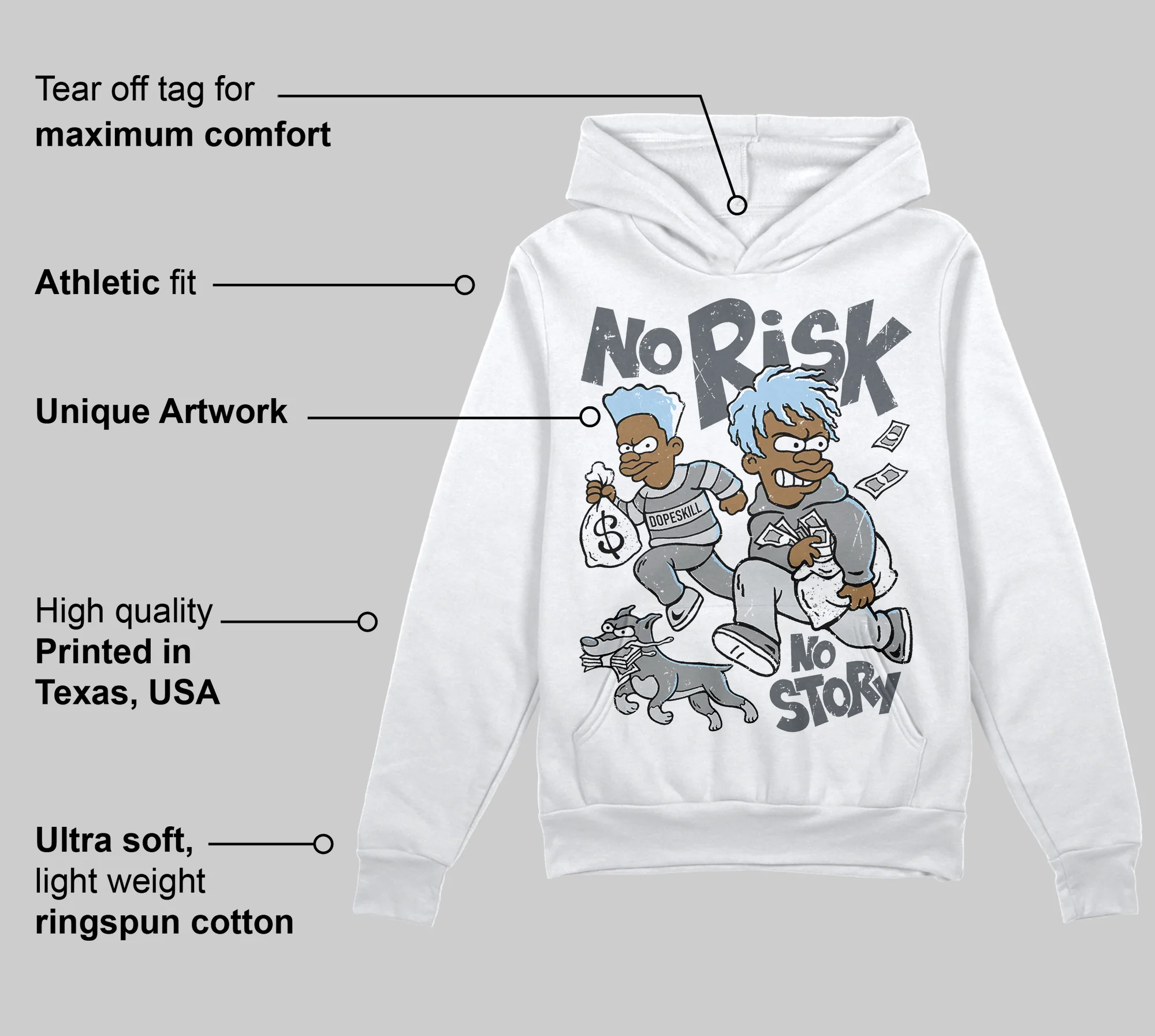 Wolf Grey 5s DopeSkill Hoodie Sweatshirt No Risk No Story Graphic - Image 3