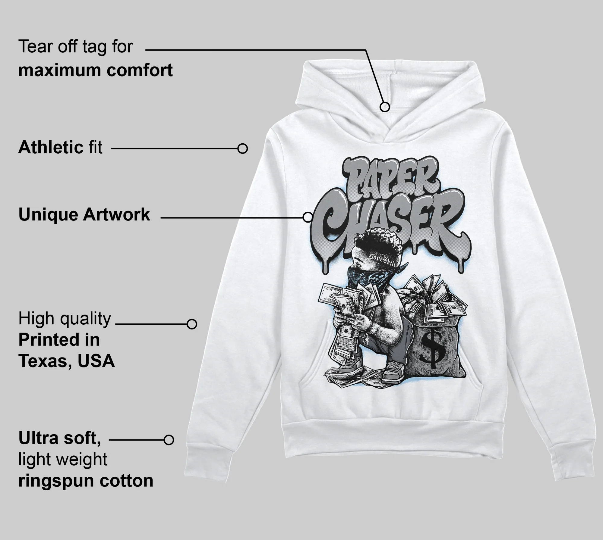 Wolf Grey 5s DopeSkill Hoodie Sweatshirt Paper Chaser Boy Graphic - Image 5
