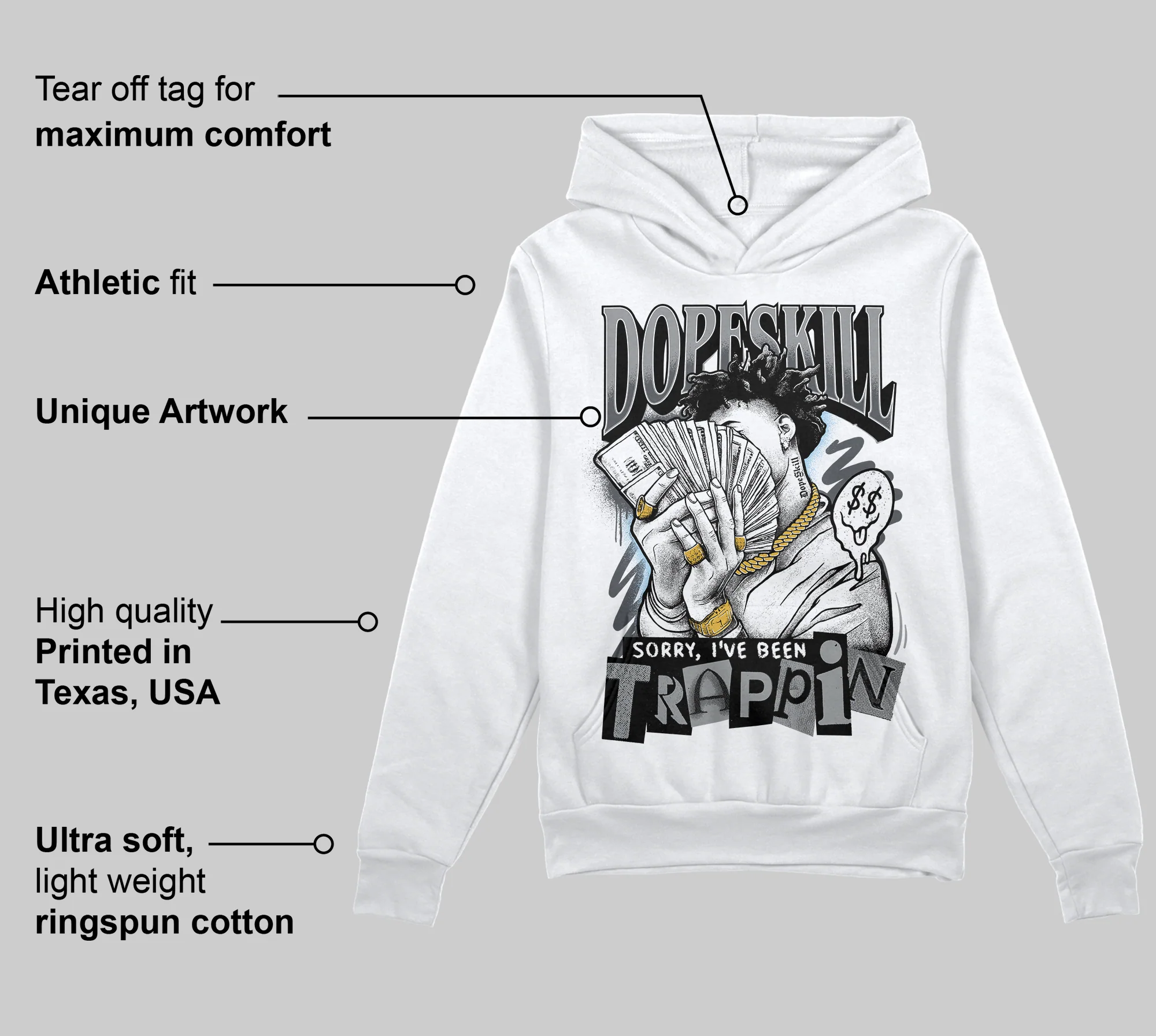 Wolf Grey 5s DopeSkill Hoodie Sweatshirt Sorry I've Been Trappin Graphic - Image 3