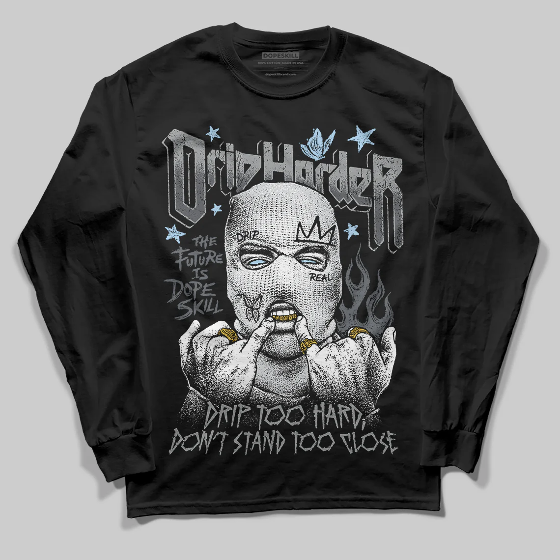 Wolf Grey 5s DopeSkill Long Sleeve T-Shirt Drip Harder Graphic - Image 2