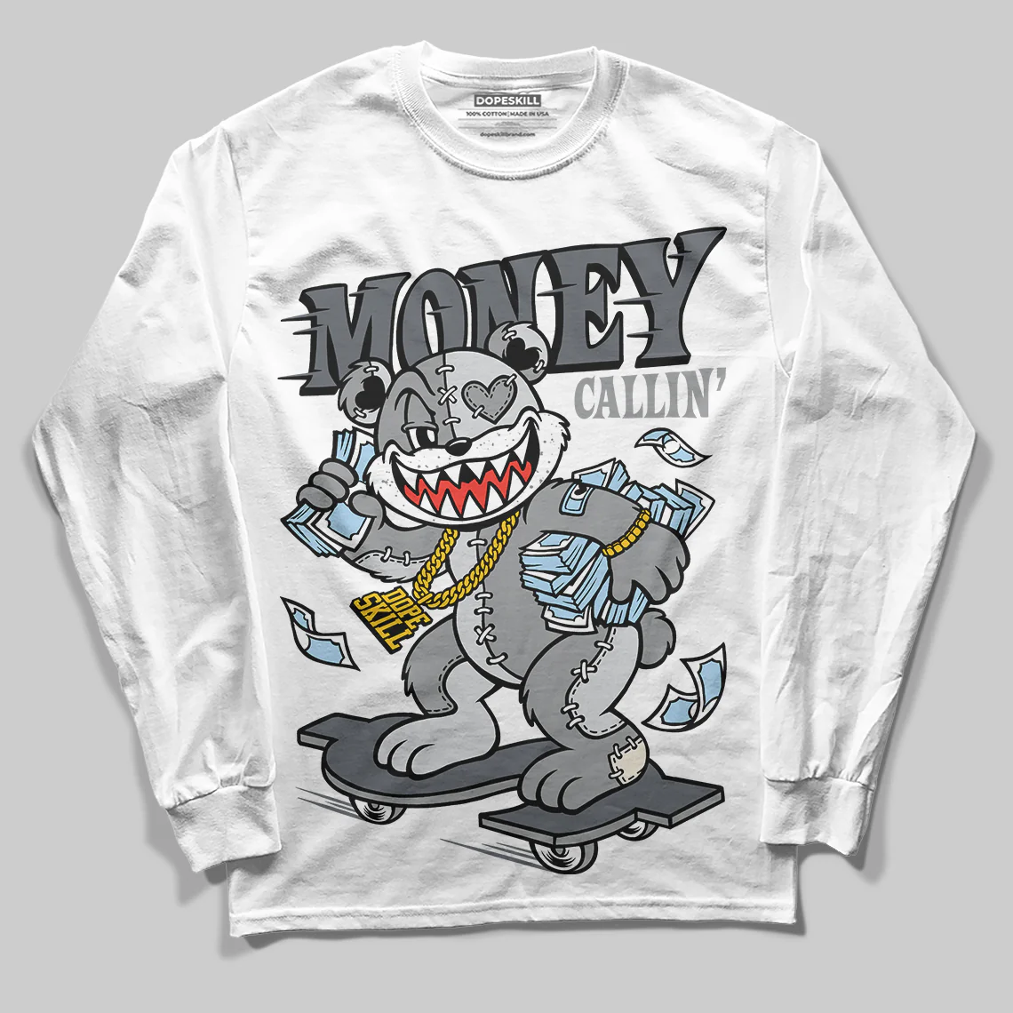 Wolf Grey 5s DopeSkill Long Sleeve T-Shirt Money Callin' Graphic