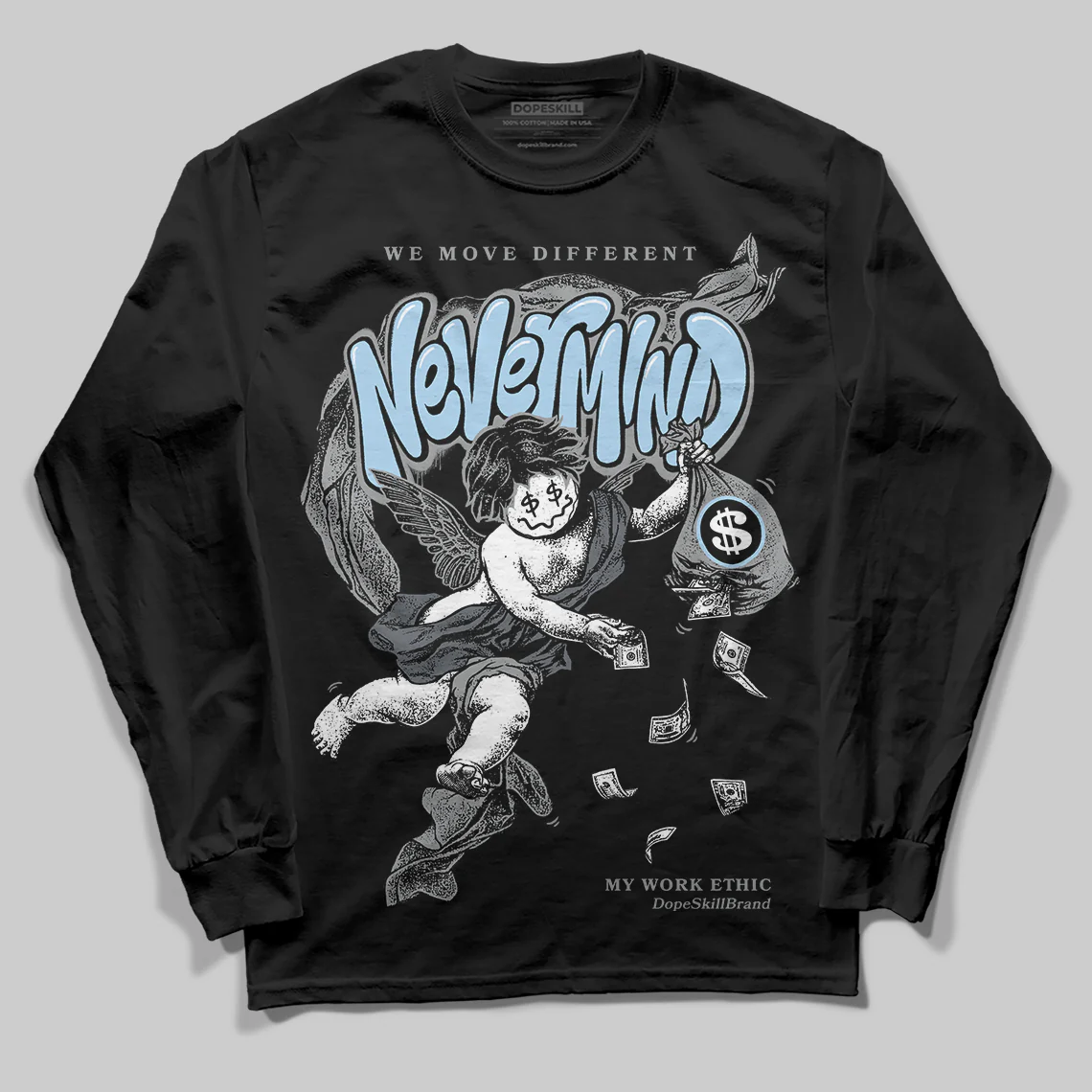 Wolf Grey 5s DopeSkill Long Sleeve T-Shirt Nevermind Graphic - Image 2