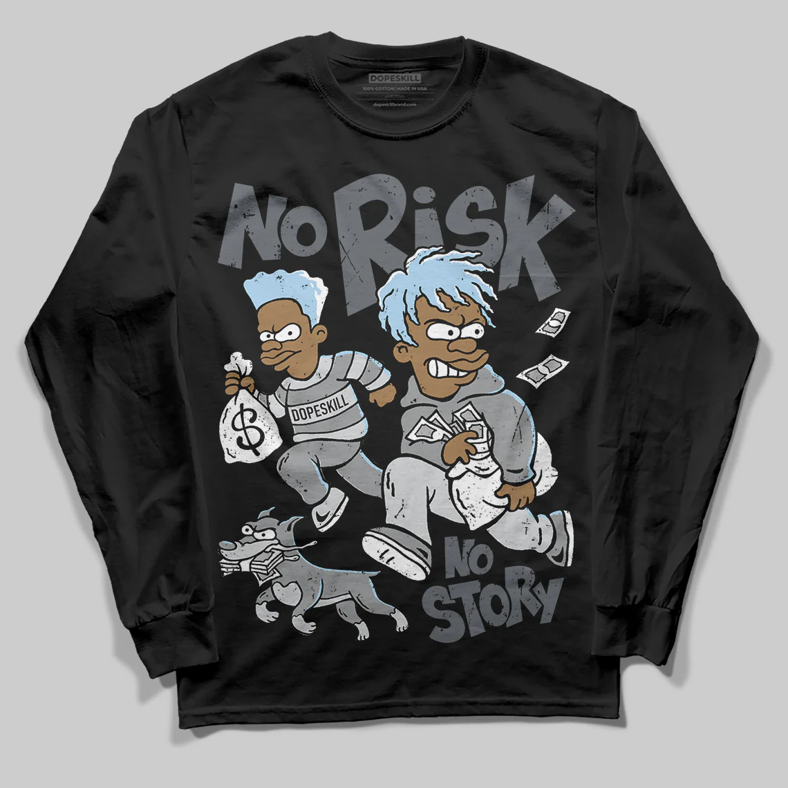 Wolf Grey 5s DopeSkill Long Sleeve T-Shirt No Risk No Story Graphic - Image 2