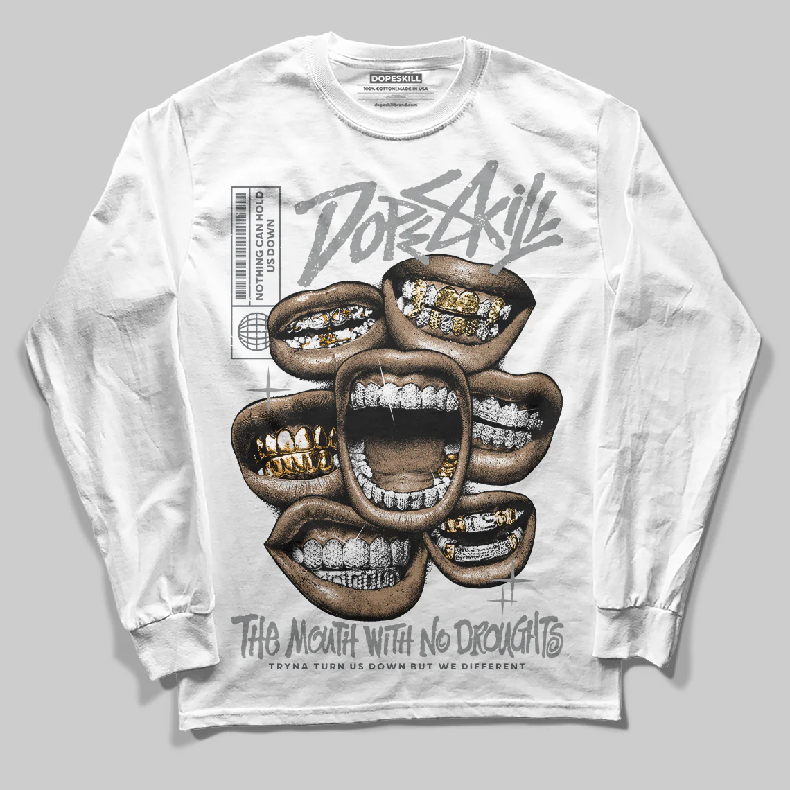 Wolf Grey 5s DopeSkill Long Sleeve T-Shirt The Mouth With No Droughts Graphic