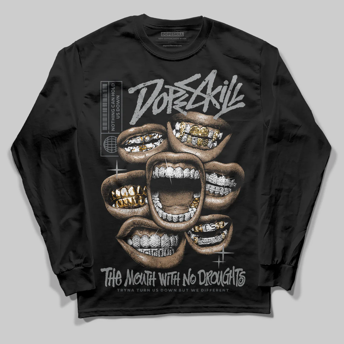 Wolf Grey 5s DopeSkill Long Sleeve T-Shirt The Mouth With No Droughts Graphic - Image 2