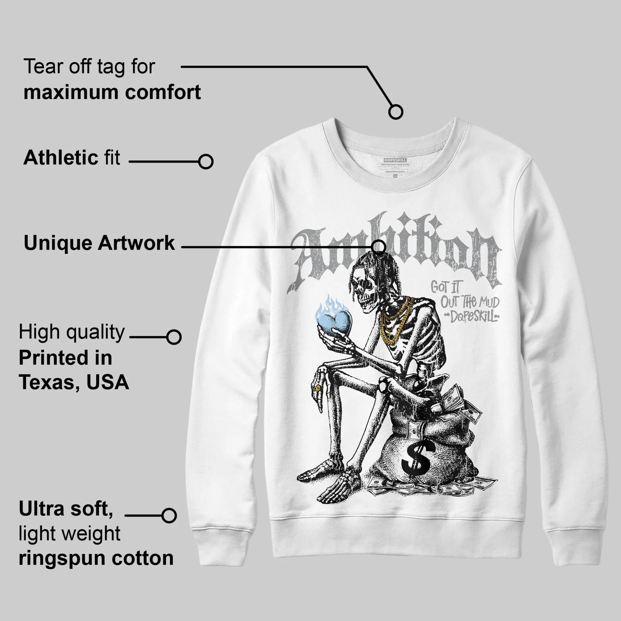 Wolf Grey 5s DopeSkill Sweatshirt Ambition Graphic - Image 5