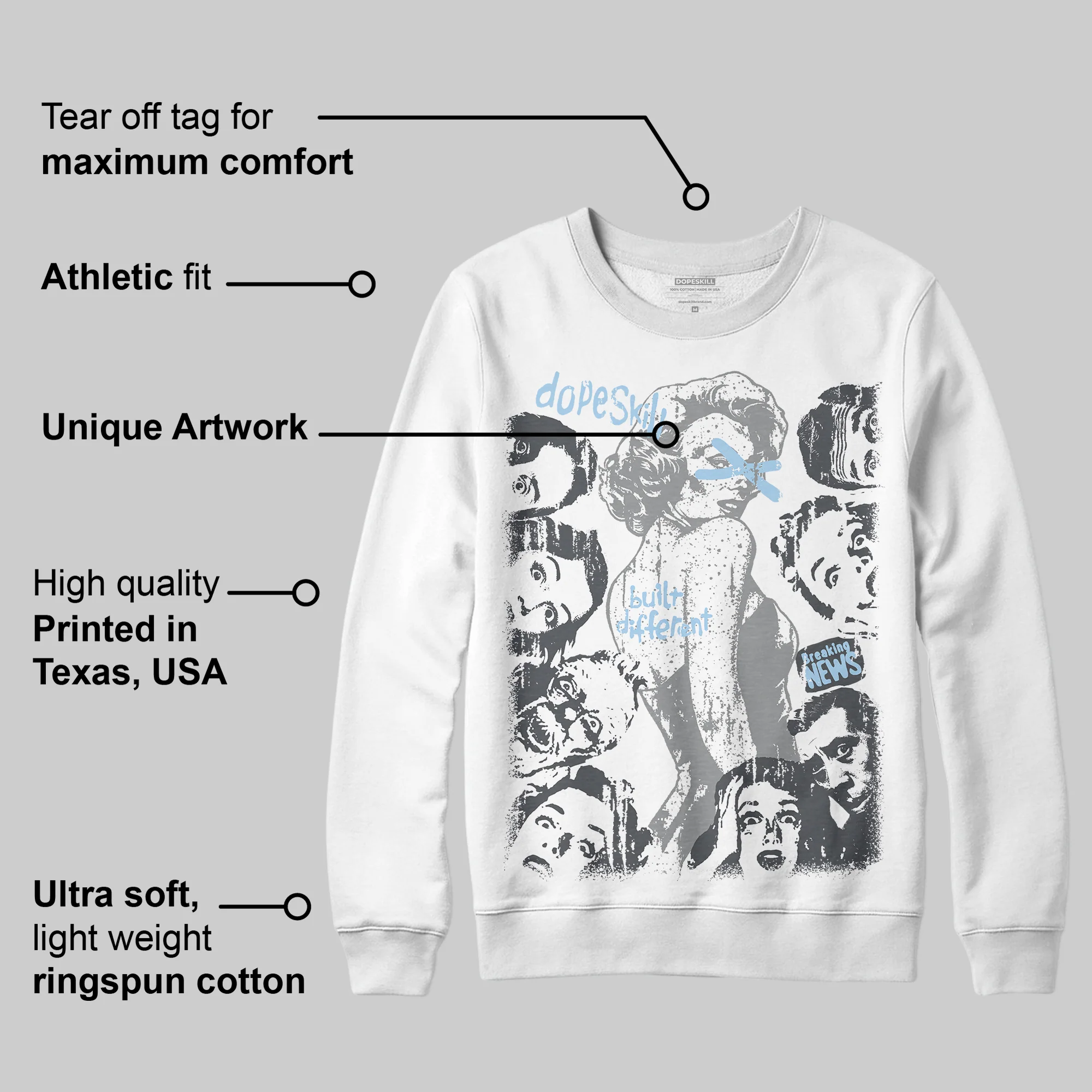 Wolf Grey 5s DopeSkill Sweatshirt Built Different Graphic - Image 5