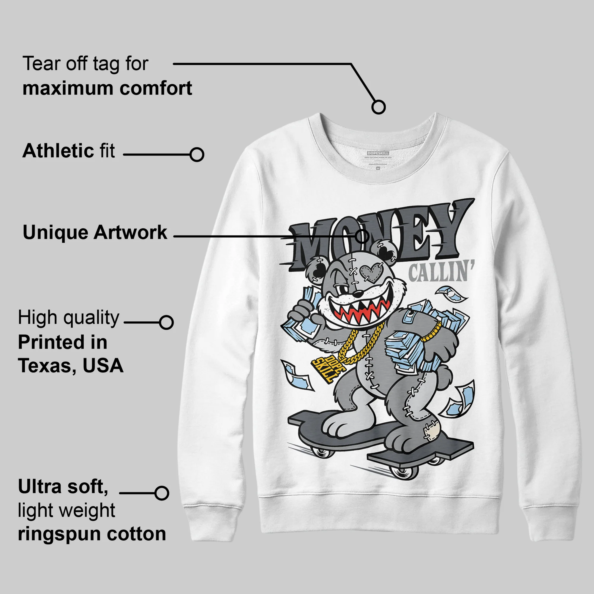 Wolf Grey 5s DopeSkill Sweatshirt Money Callin' Graphic - Image 3