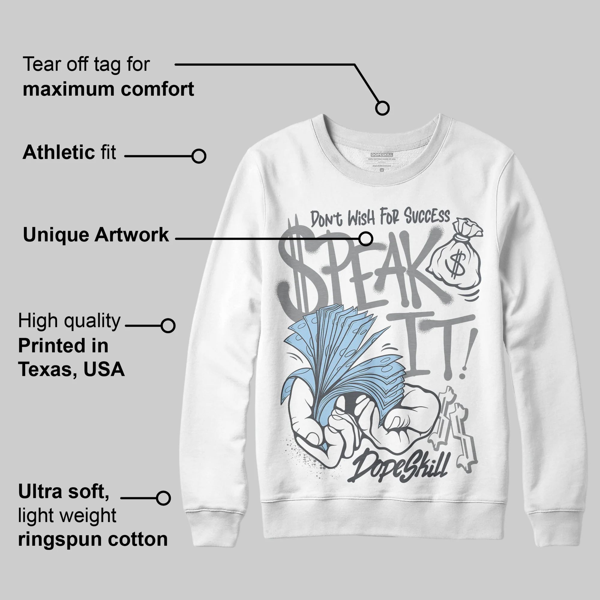 Wolf Grey 5s DopeSkill Sweatshirt Speak It Graphic - Image 3