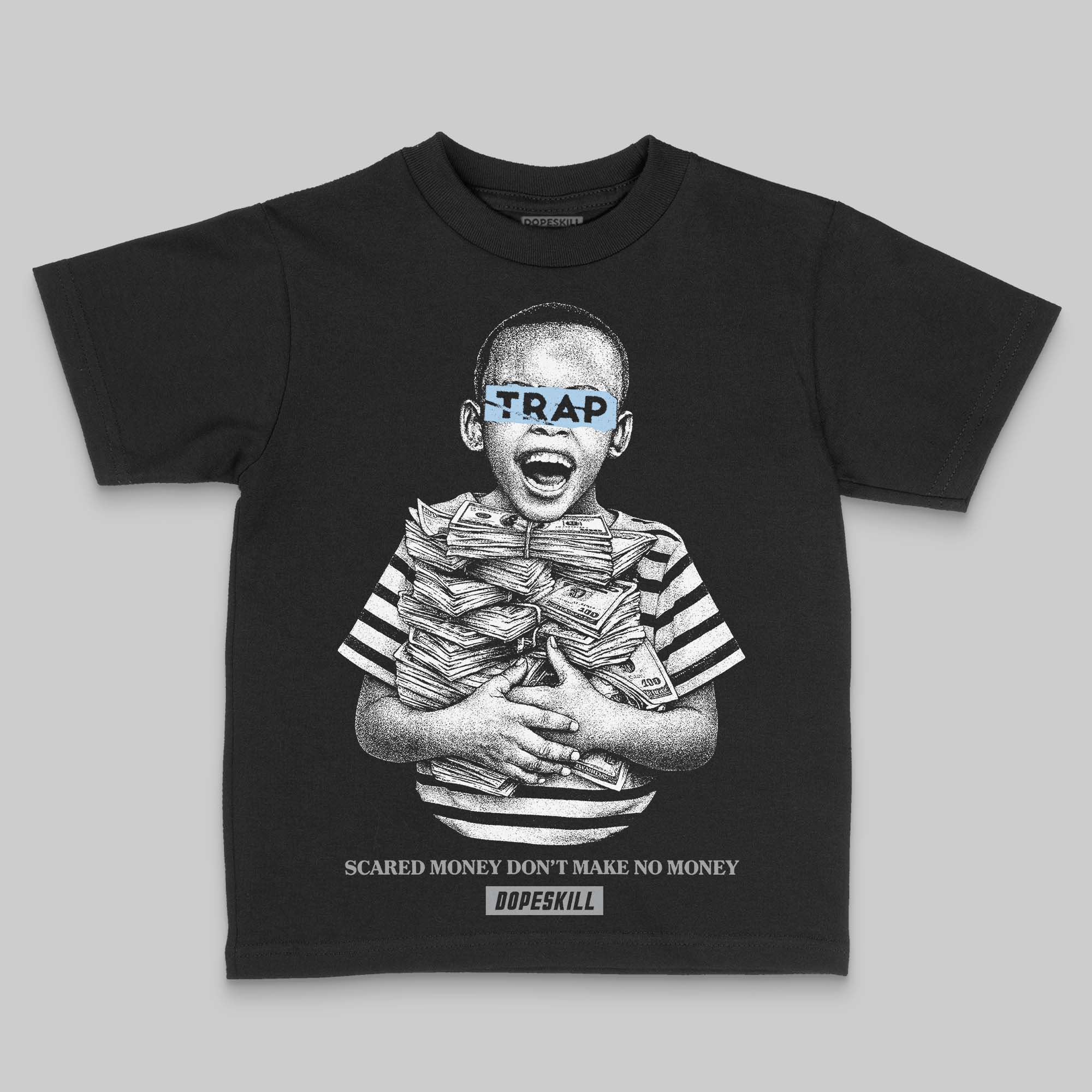 Wolf Grey 5s DopeSkill Toddler Kids T-shirt Scared Money Don't Make No Money Graphic - Image 2