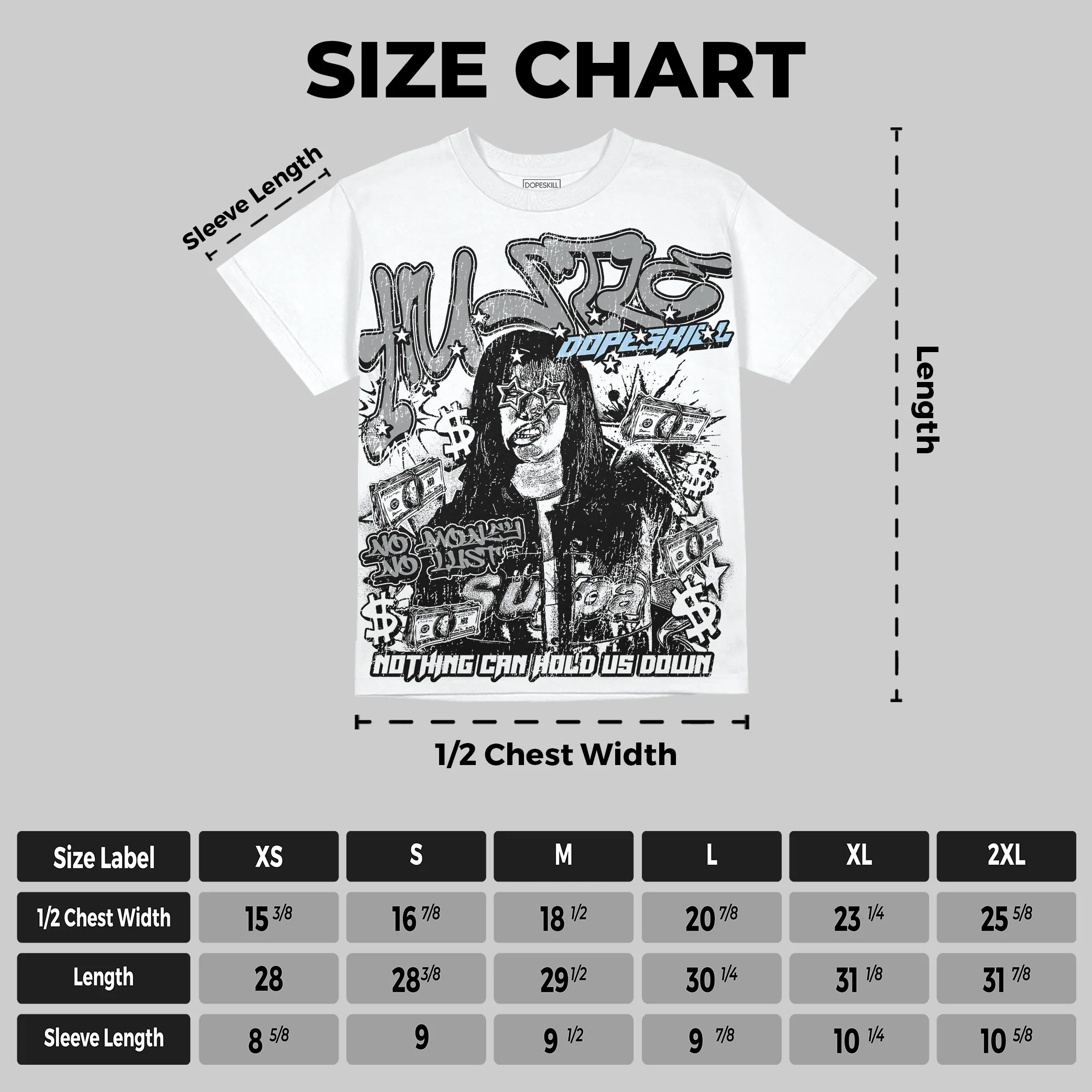 Wolf Grey 5s Oversize Print 'No Money No Lust' DopeSkill Graphic T-shirt - Image 3