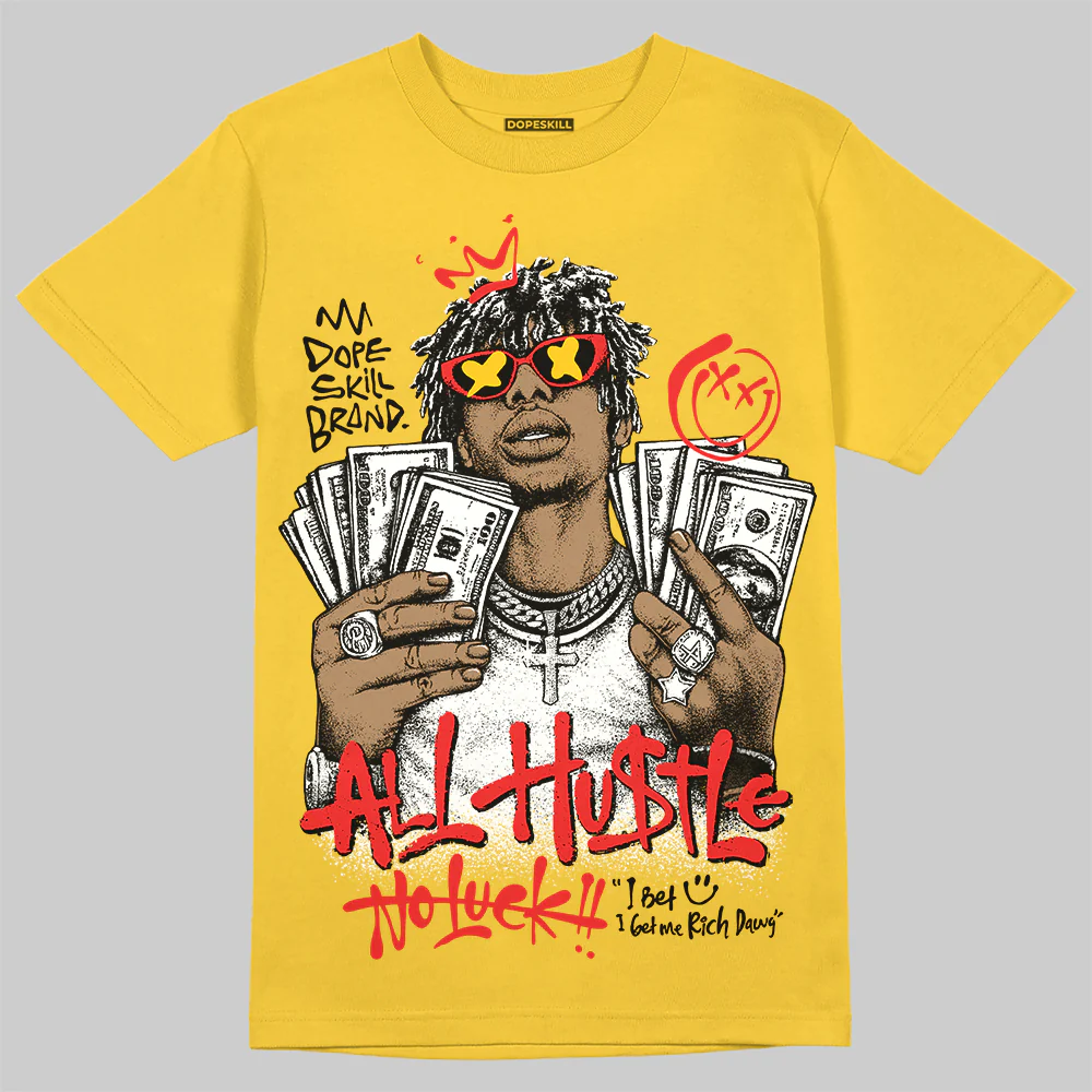 Yellow 'All Hustle No Luck' DopeSkill Graphic T-Shirt - Image 3