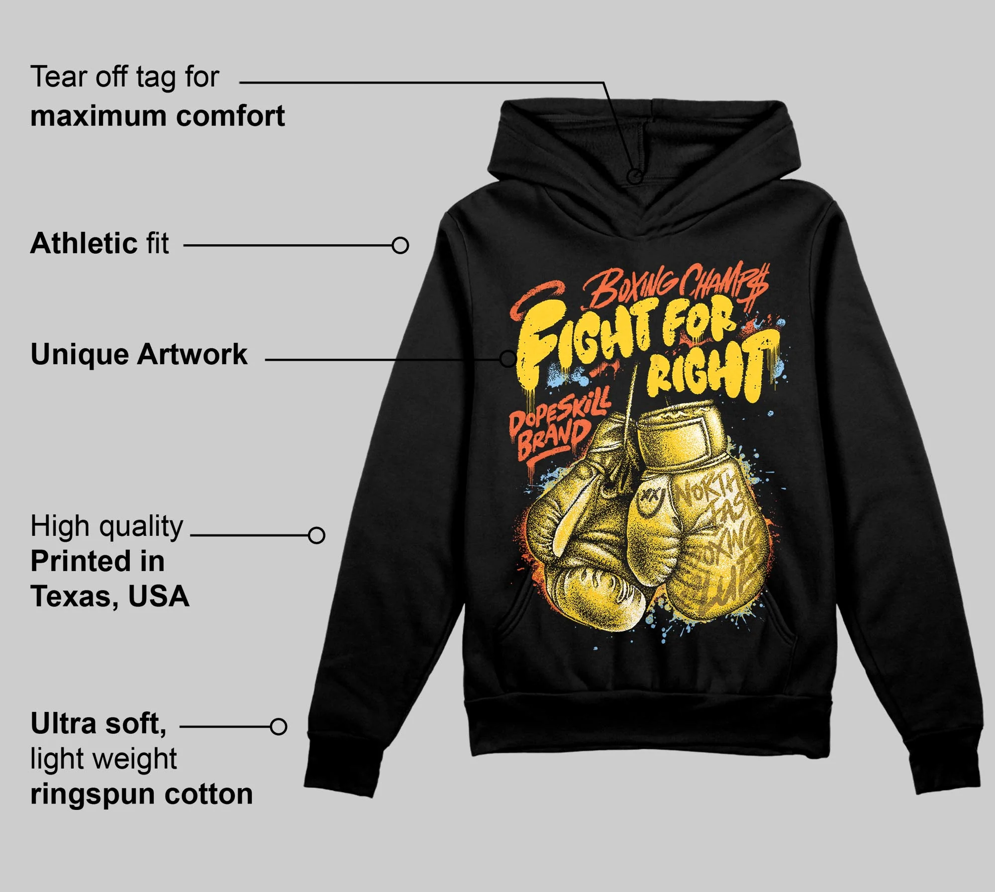 Yellow Collection DopeSkill Hoodie Sweatshirt Fight For Right Graphic - Image 3