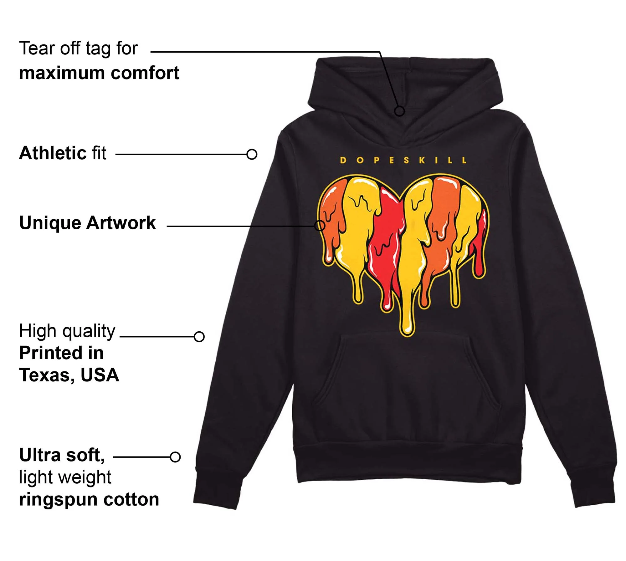 Yellow Collection DopeSkill Hoodie Sweatshirt Slime Drip Heart Graphic - Image 3