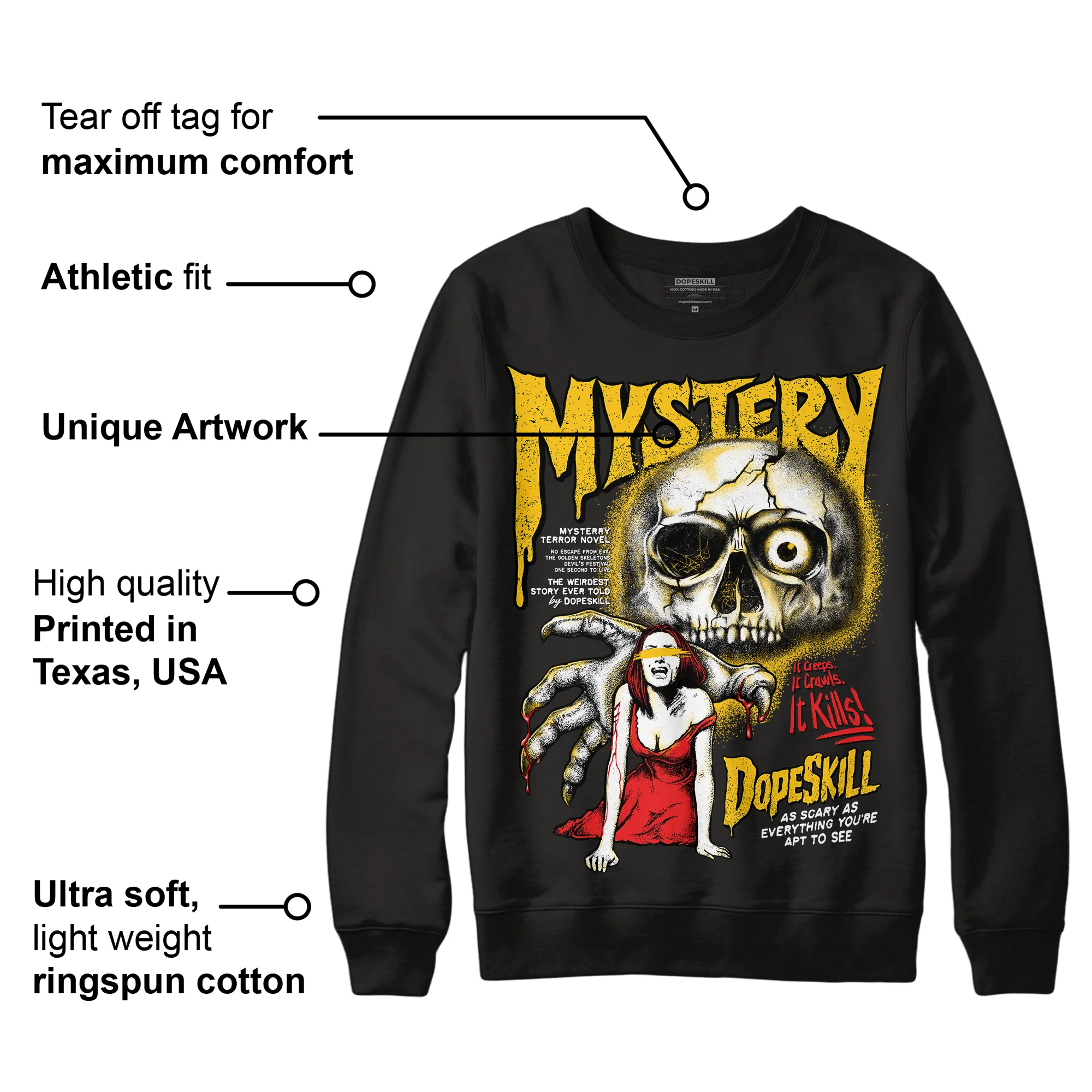 Yellow Collection DopeSkill Sweatshirt Mystery Ghostly Grasp Graphic - Image 3