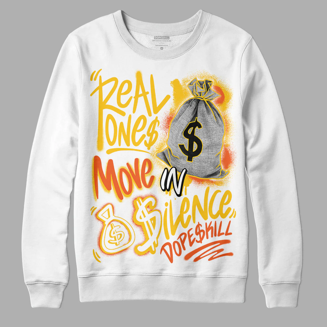 Yellow Collection DopeSkill Sweatshirt Real Ones Move In Silence Graphic - Image 2