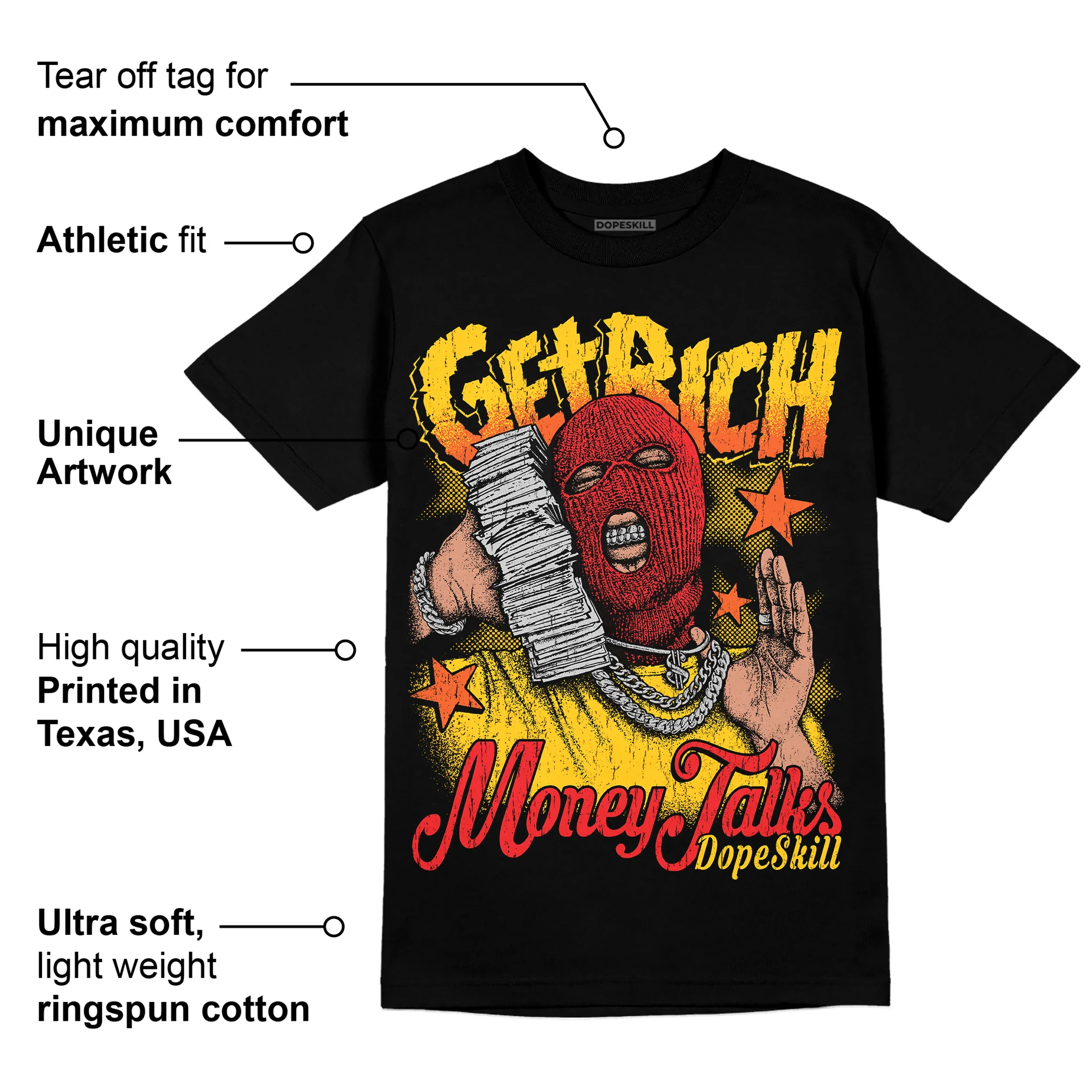 Yellow Collection DopeSkill T-Shirt Get Rich Graphic - Image 3