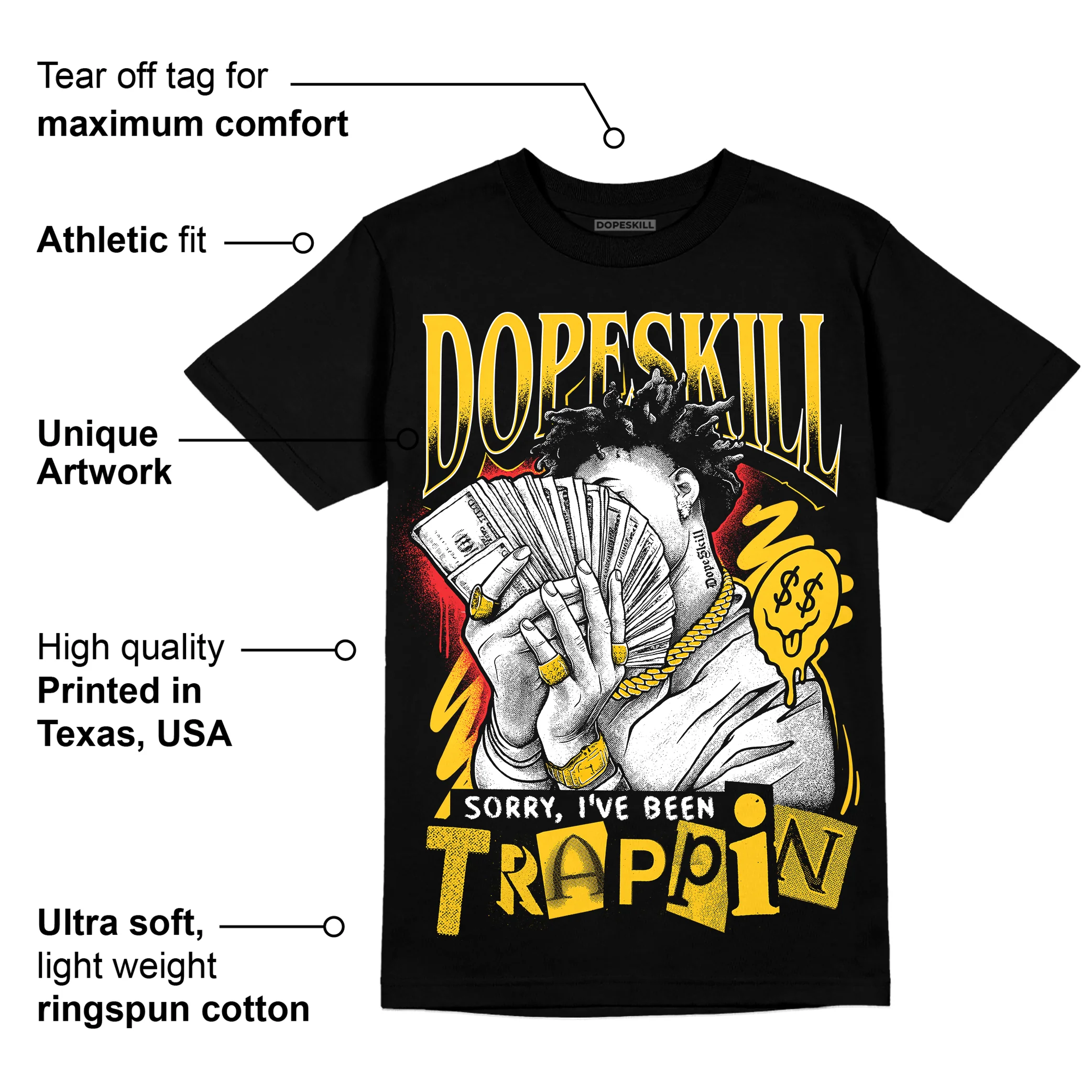 Yellow Collection DopeSkill T-Shirt Sorry I've Been Trappin Graphic - Image 3