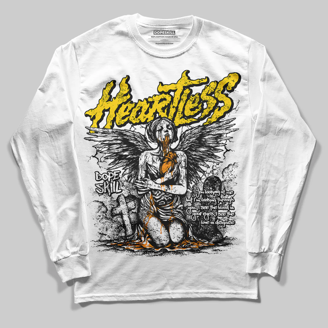 Yellow Ochre 6s DopeSkill Long Sleeve T-Shirt Heartless Graphic - Image 2