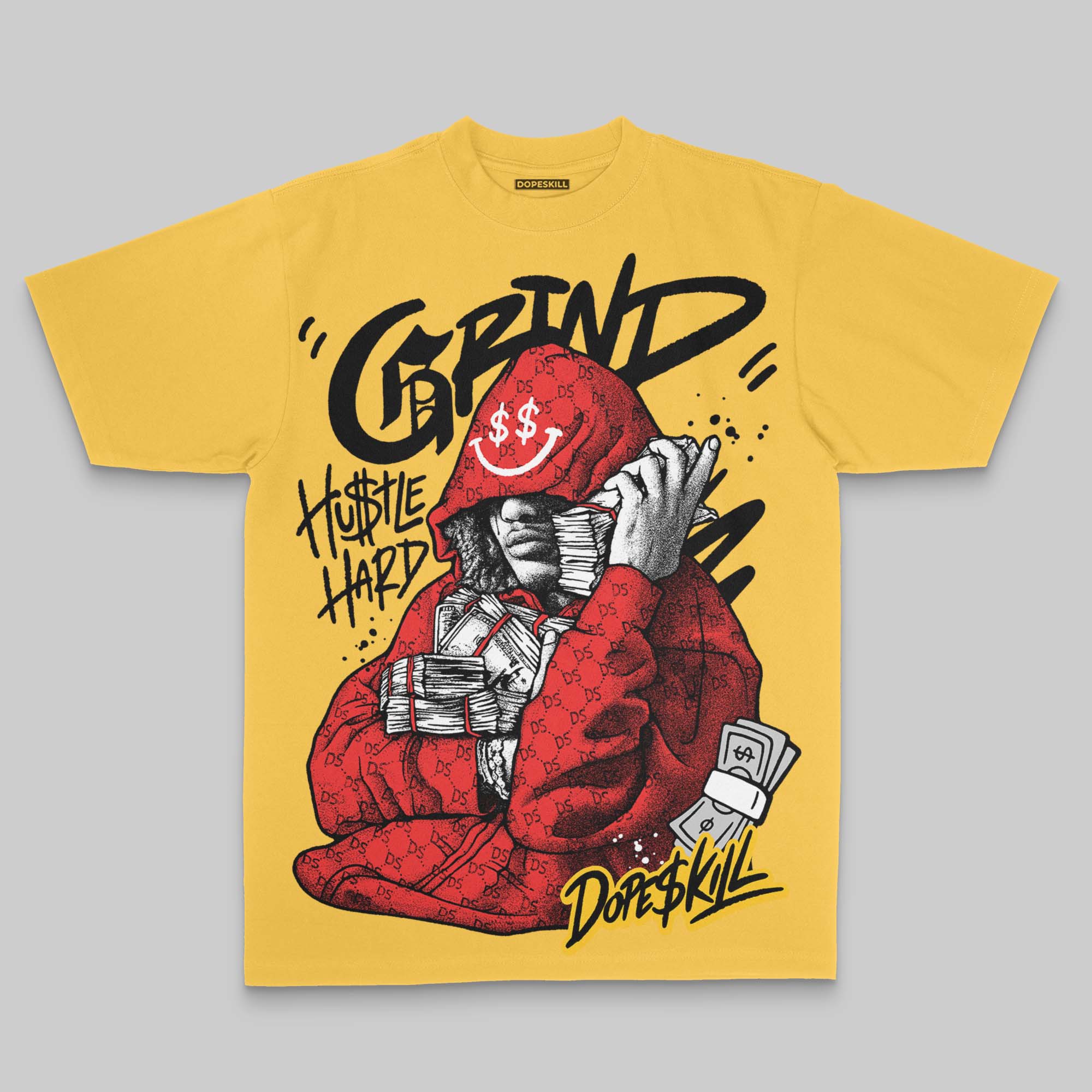 Yellow Oversize Print 'Grind Pray' DopeSkill Graphic T-shirt - Image 3