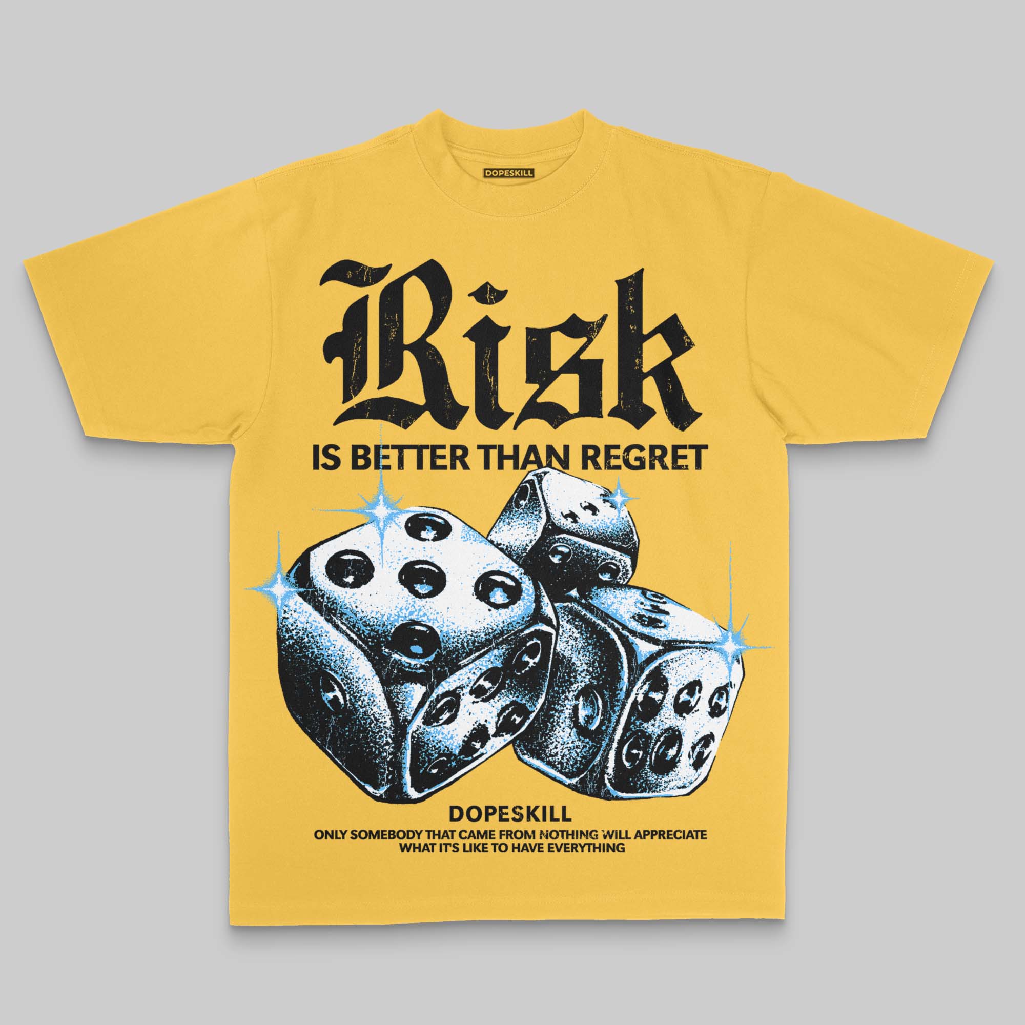 Yellow Oversize Print 'Risk Is Better Than Regret' DopeSkill Graphic T-shirt - Image 3